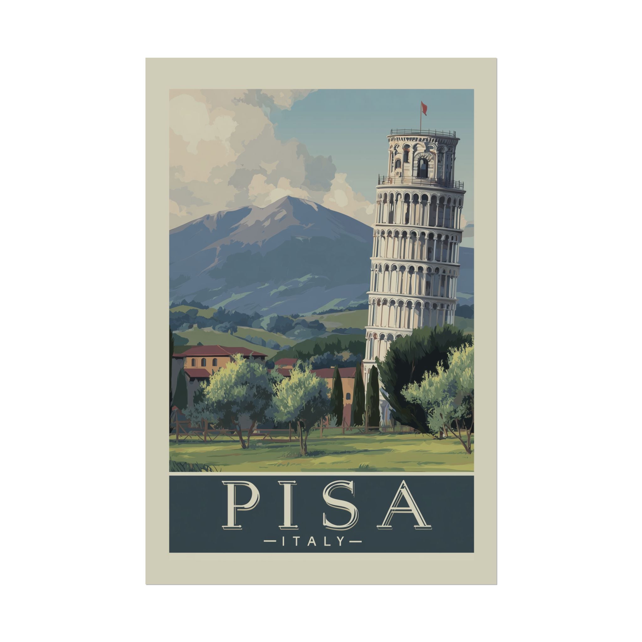 Vintage Pisa Italy Rolled Poster, Travel Wall Art, Home Decor, Gift for Travelers, Retro Print of Leaning Tower