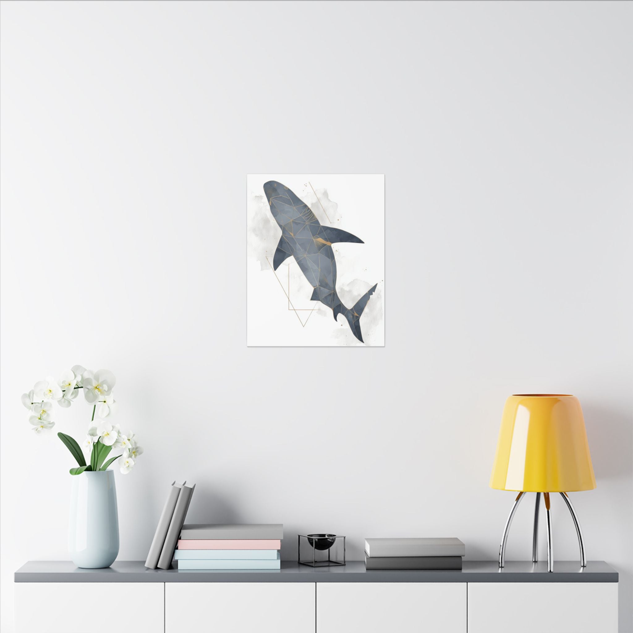 Apex Predator: Geometric Marine Portrait, Triangular Mosaic Design, Blue-Gray Shark Art   |  Personalized & Custom Orders Available