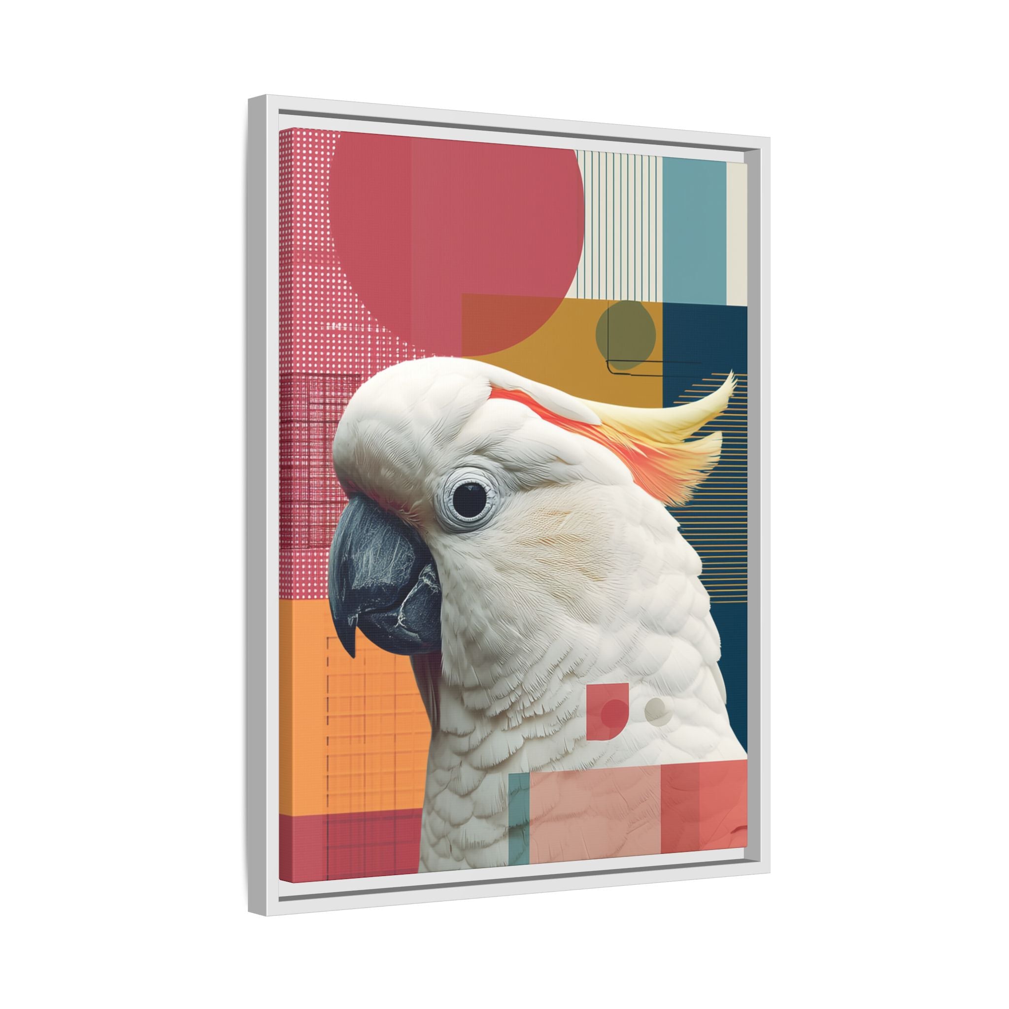 Framed Print, Cockatoo Abstract Geometric Wall Art, Matte Canvas, Colorful Bird Poster, Modern Home Decor, Tropical Animal Painting, Unique