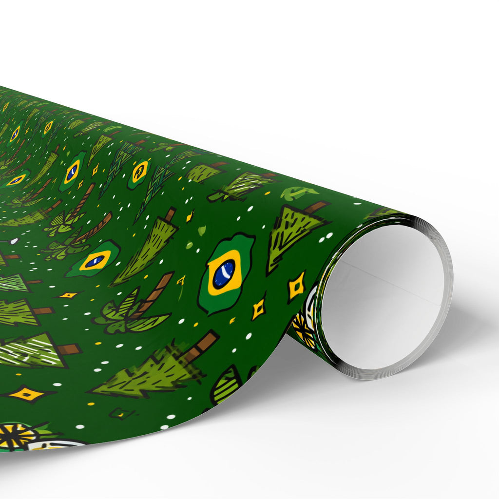 Brazillian Brazil Wrapping Paper Roll — Festive Green Holiday Gift Wrap