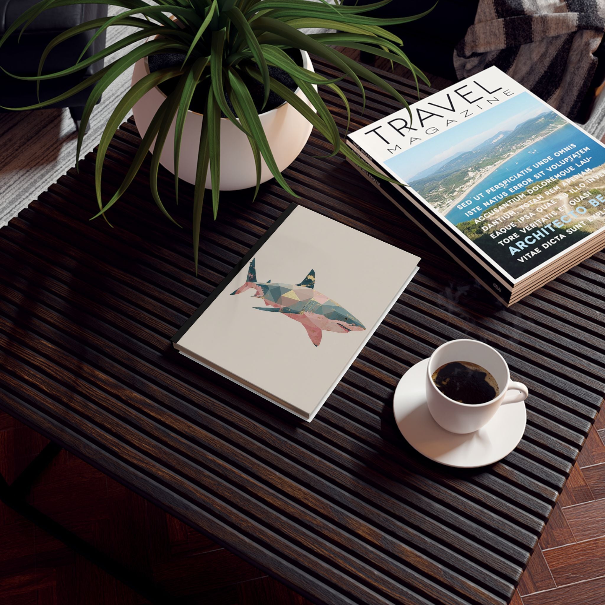 Personalized Geometric Shark Journal    |  Geometric Shark: Polygonal Marine Predator, Modern Wildlife Art, Metallic Mosaic Design