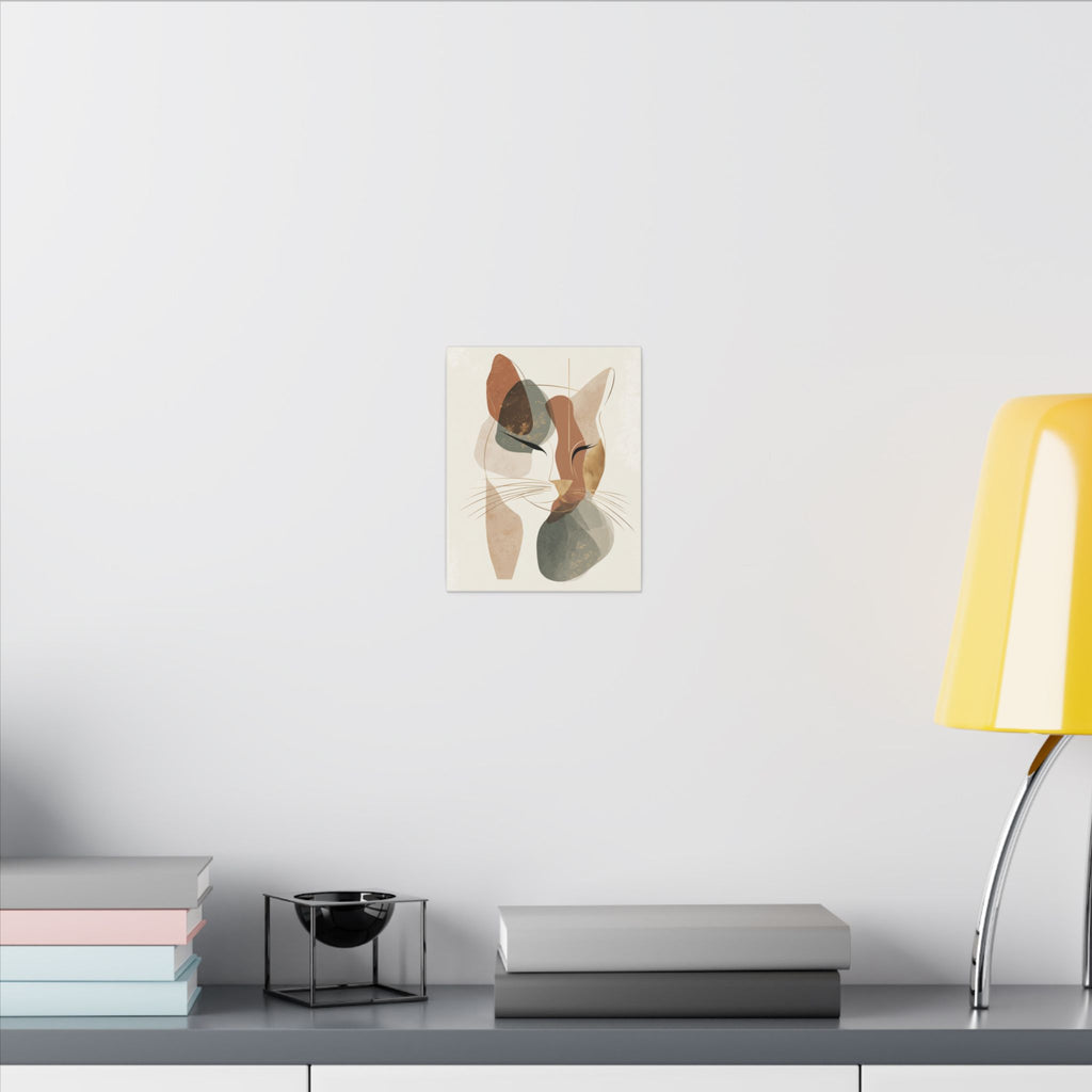 Feline Abstraction: Minimalist Cat Portrait, Contemporary Geometric Art, Organic Earth Tone Design   |  Personalized & Custom Orders