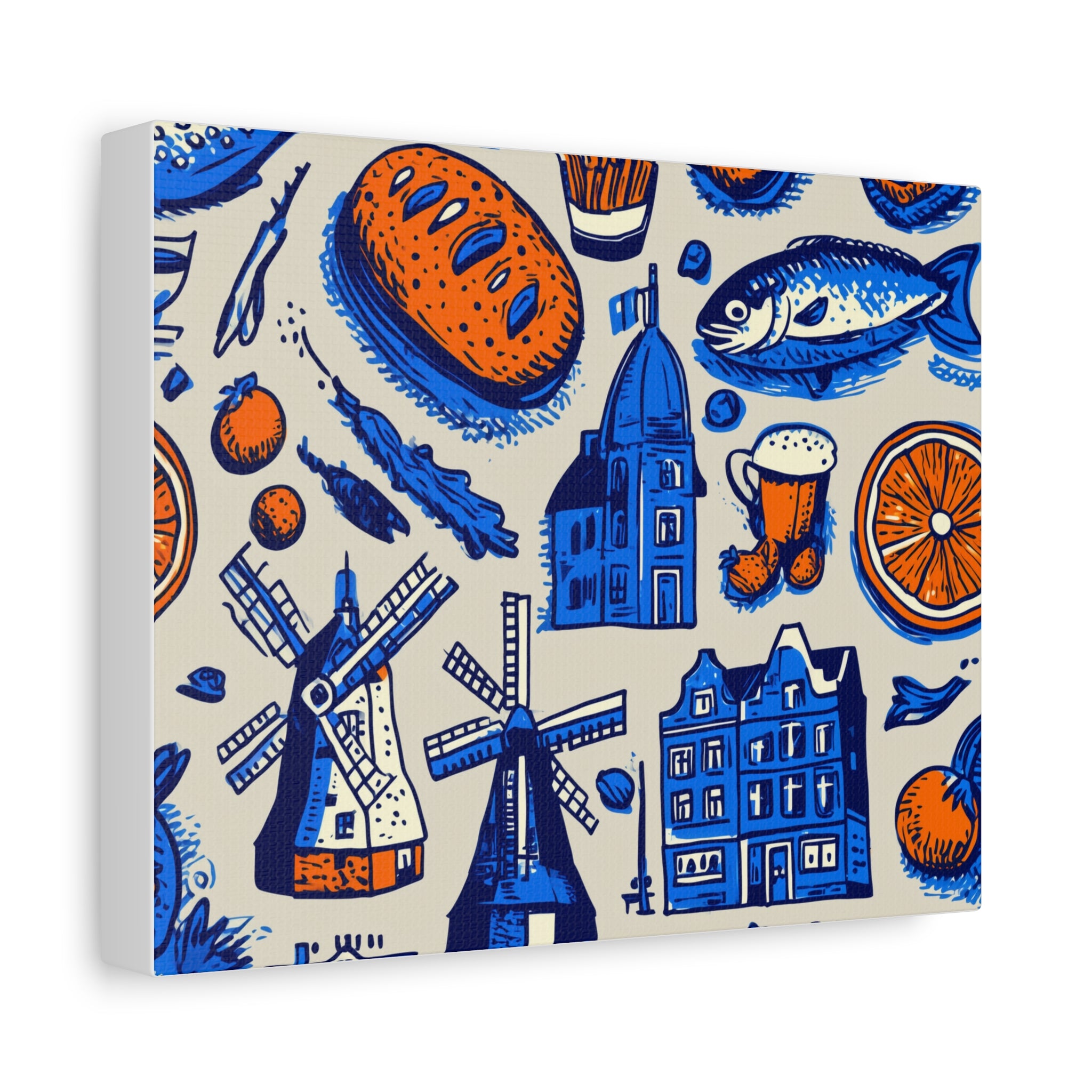 Dutch-Themed Matte Canvas Art Print, Wall Decor, Home Decor, Art Plaque, Gift for Food Lovers, Colorful Windmill Artwork