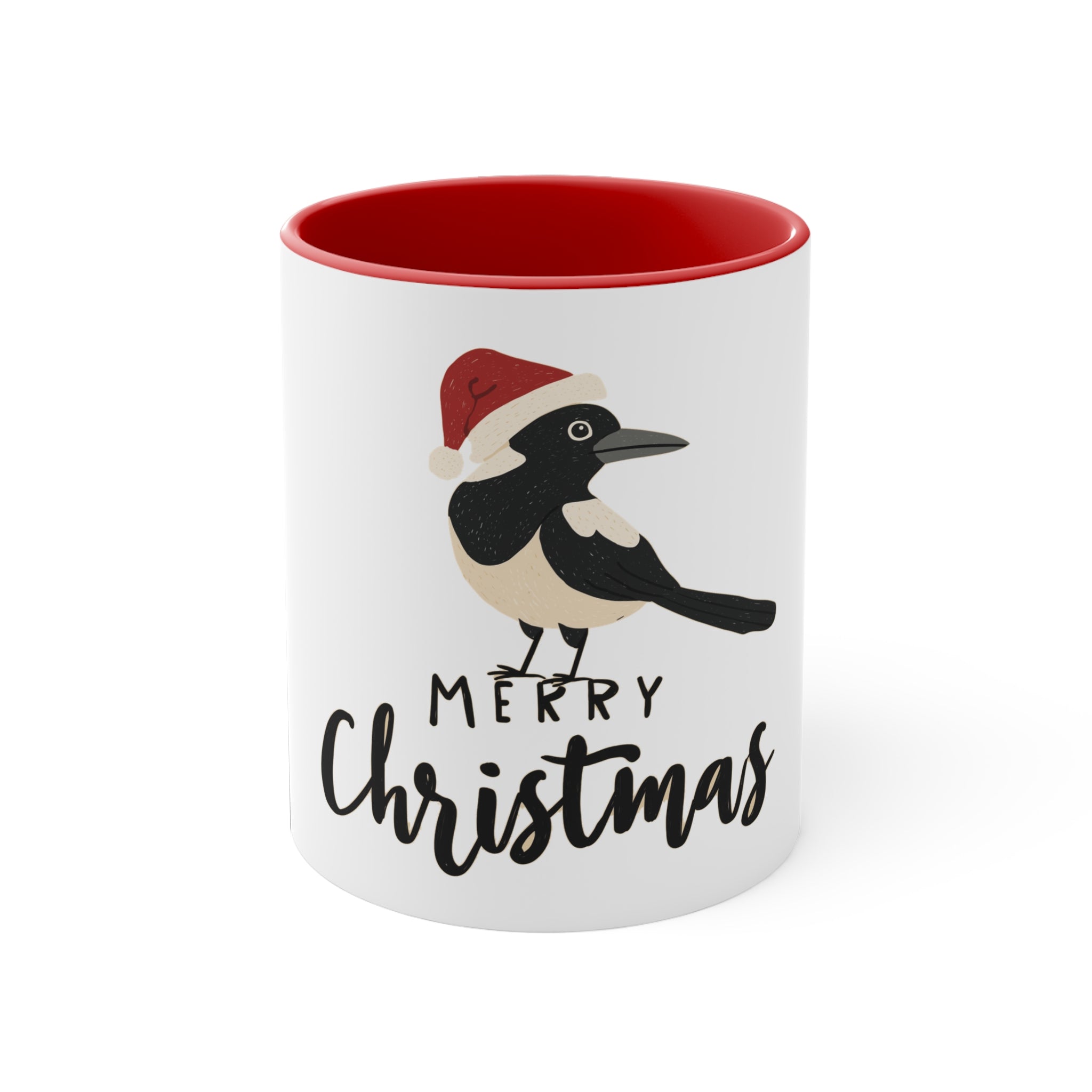 Colorful Christmas Accent Mug - Merry Christmas, Holiday Gift, Winter Decor, Cozy Mugs, Seasonal Drinkware, Red Handle Coffee Cup