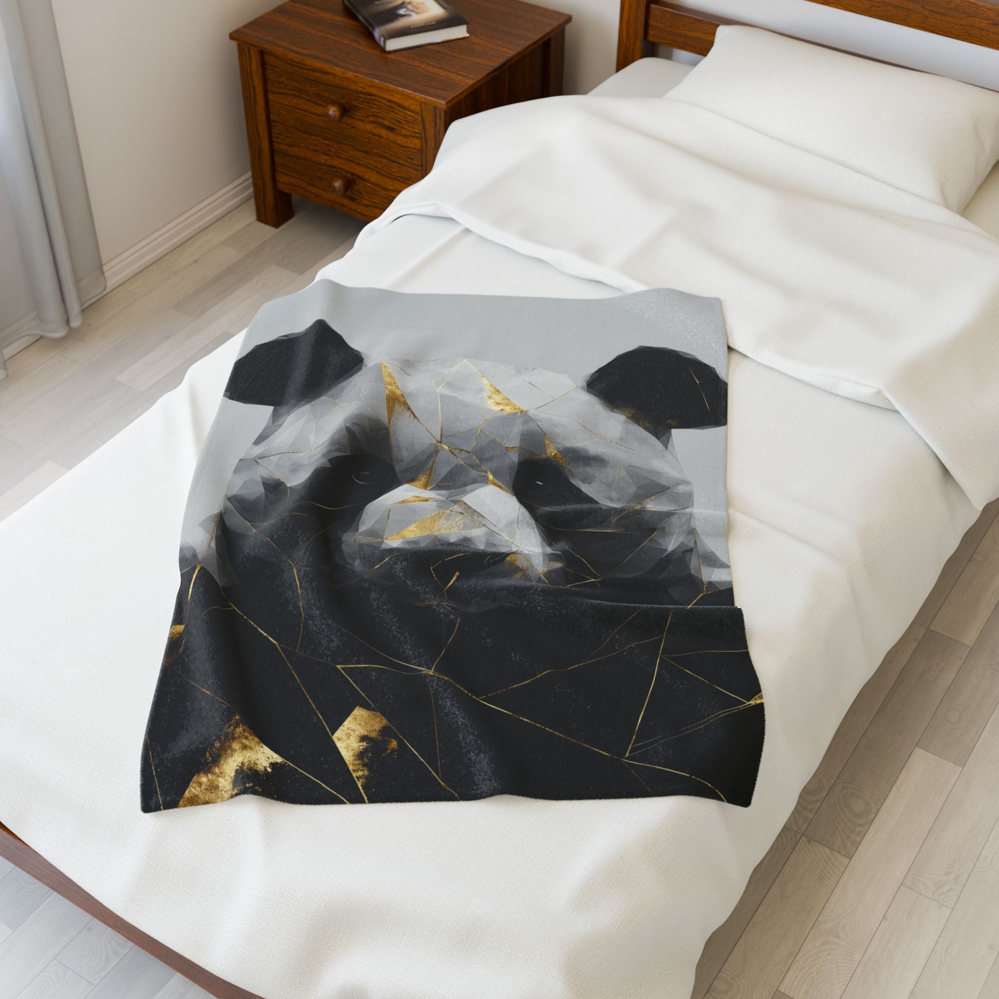 Fractured Panda Blanket: Geometric Digital Art, Polygonal Wildlife, Modern Metallic Rendering   |  Personalized & Custom Orders Available