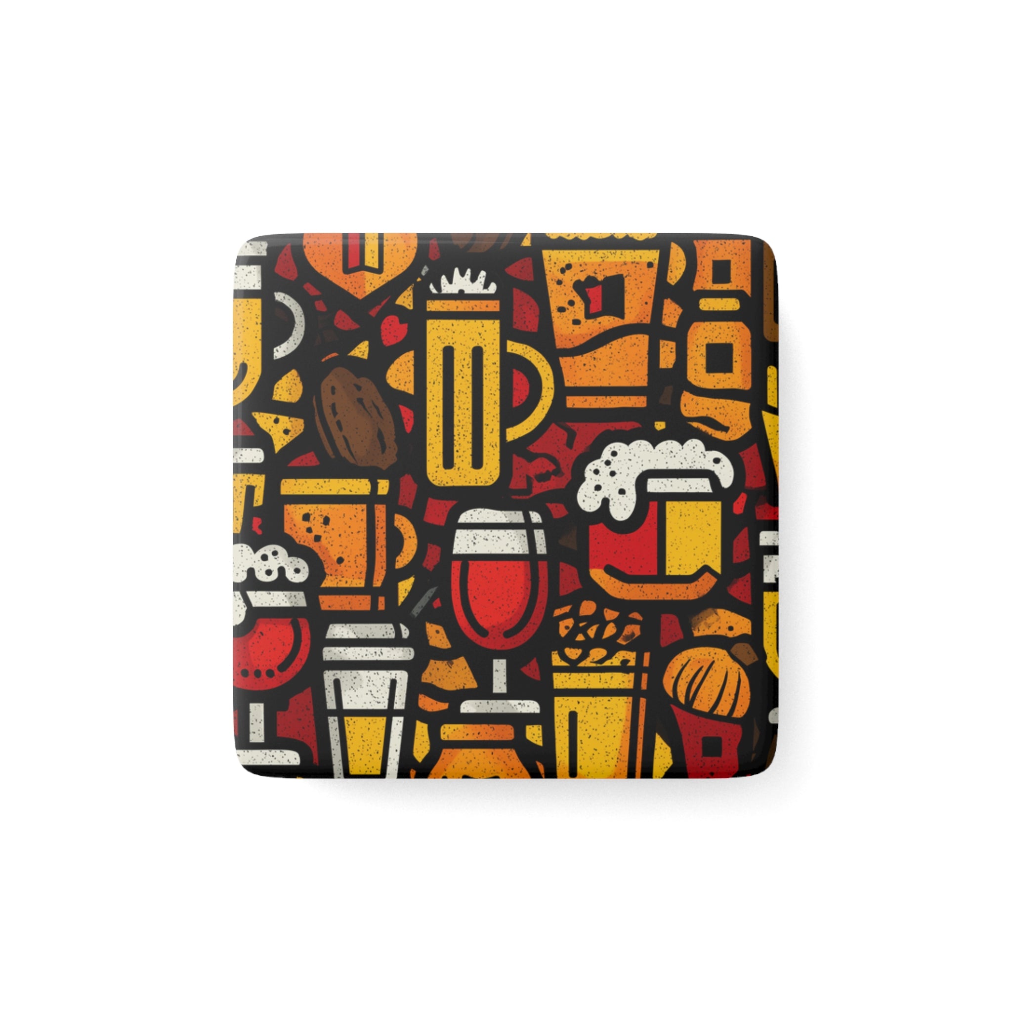 Craft  Beer Fries Belgian Square Porcelain Magnet | Beer Themed Kitchen Decor, Unique Gift for Beer Enthusiasts, Celebration, Housewarming