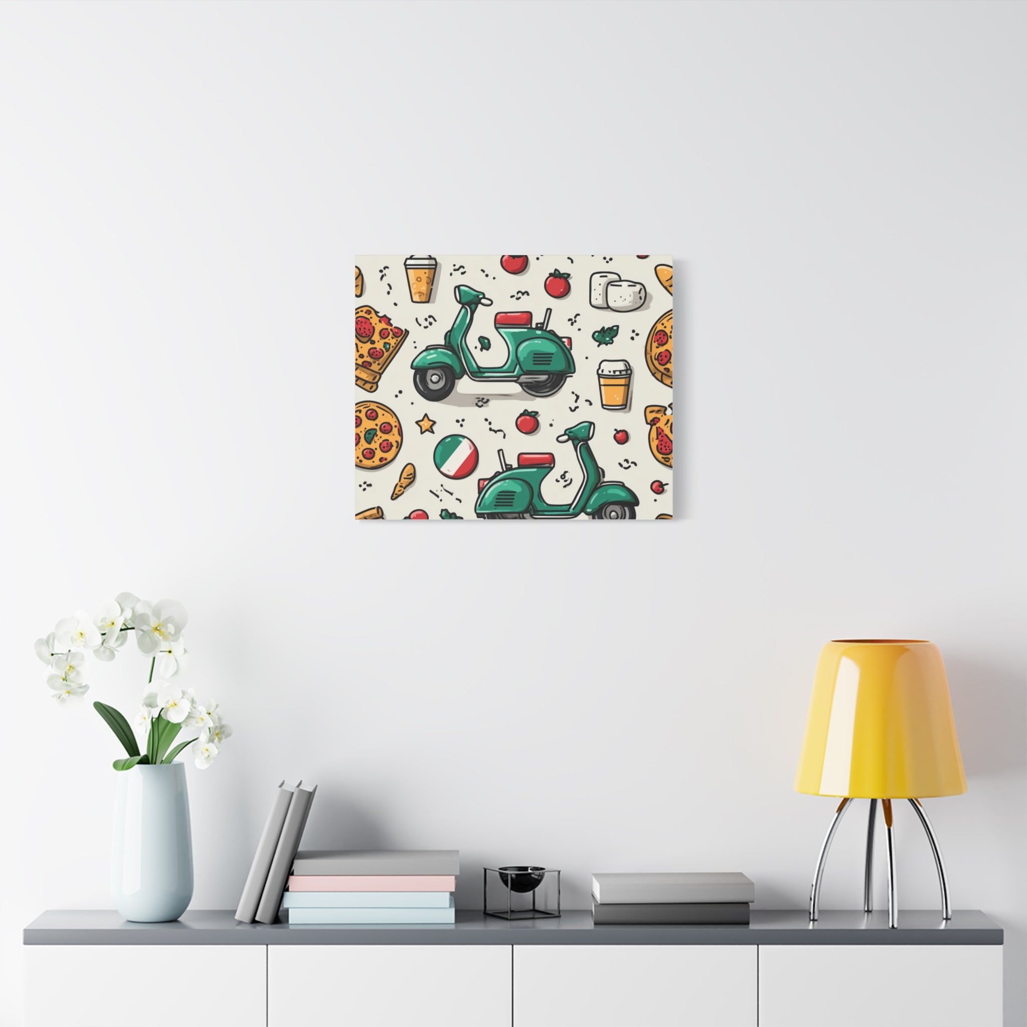 Vibrant Travel Nostalgia Canvas Art, Scooter Decor, Foodie Wall Art, Fun Home Decor, Gift for Adventurers, Kitchen Wall Hanging