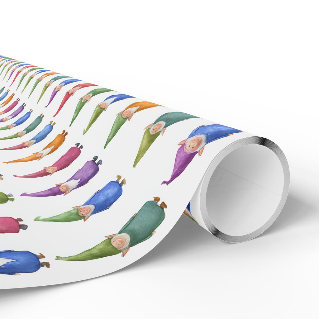 Gnome Pattern Wrapping Paper Roll – Colorful Scandinavian Gnomes Holiday Gift Wrap