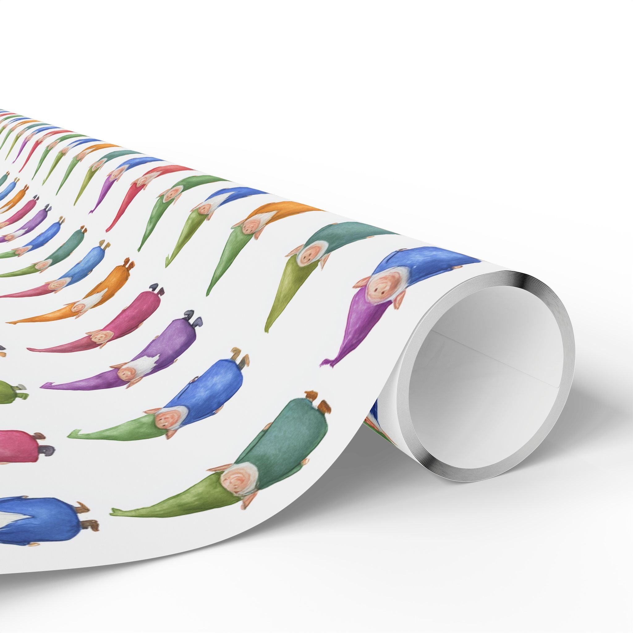 Gnome Pattern Wrapping Paper Roll – Colorful Scandinavian Gnomes Holiday Gift Wrap