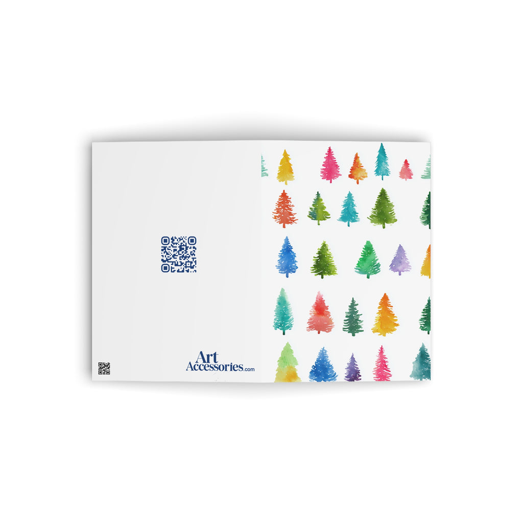 Watercolor Christmas Trees Greeting Card — Colorful Holiday Card