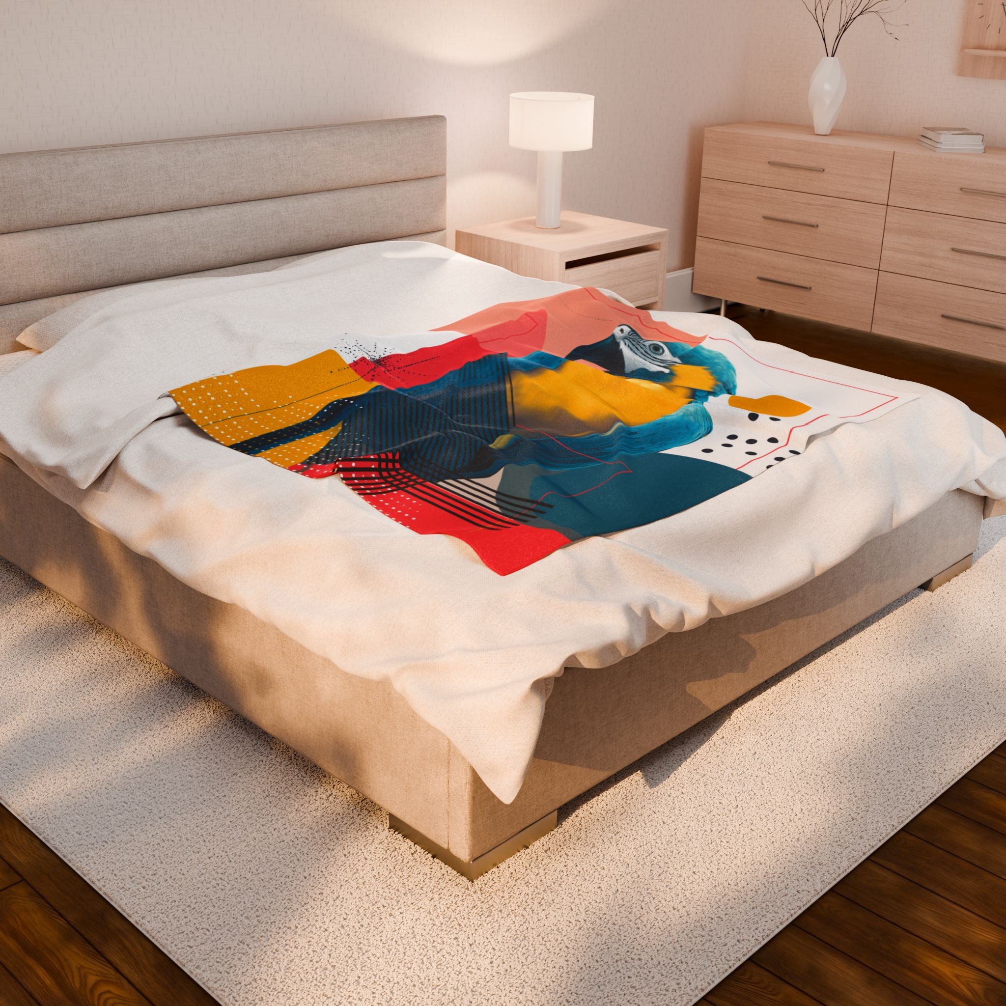 Feathered Geometry Quilt Cover, Doona Cover, Duvet : Modern Macaw Portrait, Abstract Graphic Design Poster   |    Custom Orders Available