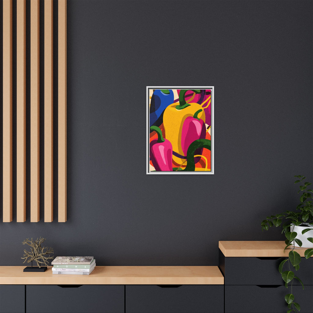 Canvas Art, Abstract Geometric Bell Peppers, Framed Wall Decor Print, Kitchen Wall Art, Modern Home Decor, Foodie Gift