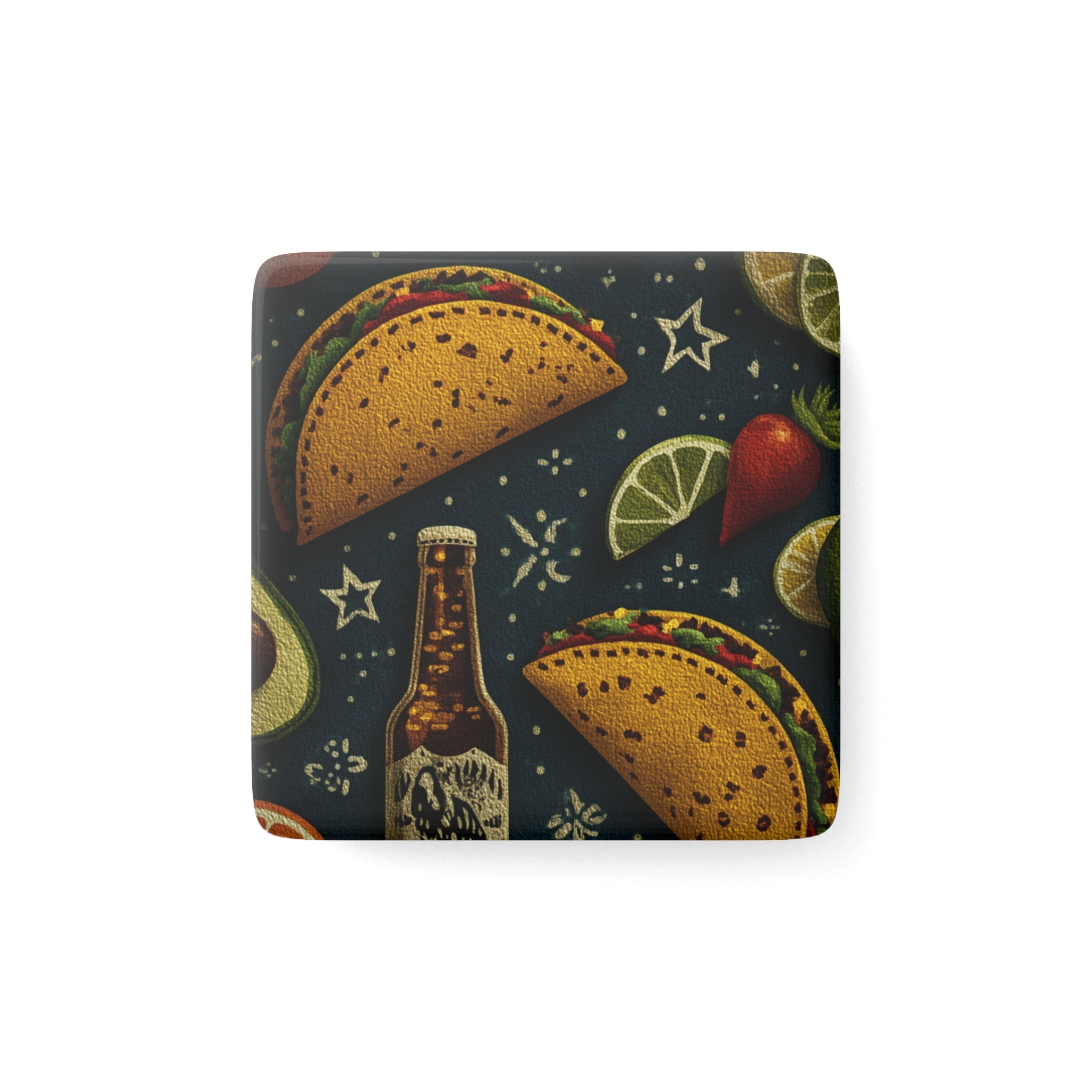Festive Mexican Taco & Beer Porcelain Magnet, Kitchen Decor, Gift for Food Lovers, Home Accessories, Party Souvenir, Fun Fridge Decor