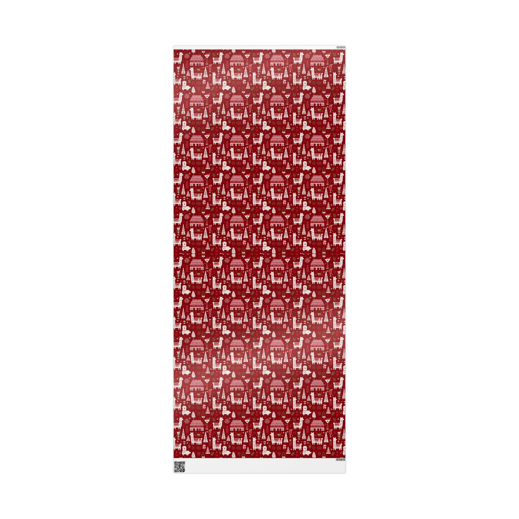 Christmas Wrapping Paper Roll — Red Nordic Reindeer & Tree Holiday Print