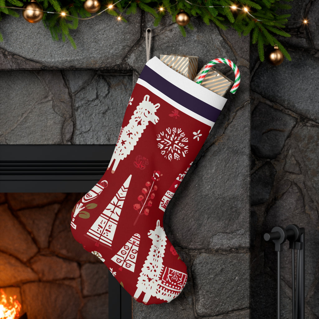 Whimsical Machu Piccu Peruvian Christmas Stocking, Festive Holiday Decor, Cute Llama Stocking, Cozy Home Accent, Unique Stocking Gift