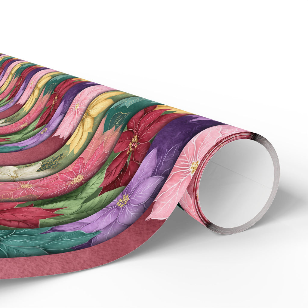 Floral Poinsettia Wrapping Paper — Festive Multicolor Holiday Gift Wrap Roll