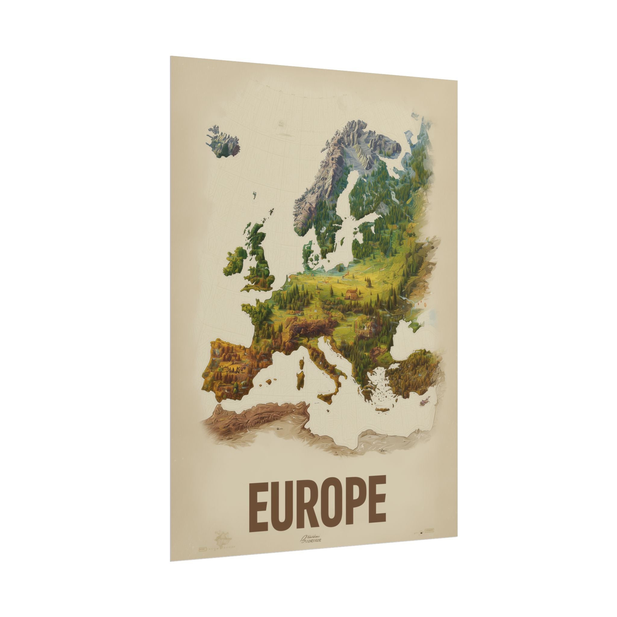 Europe Map Poster — Vintage Nature Scenic Travel Wall Art (Rolled Poster)