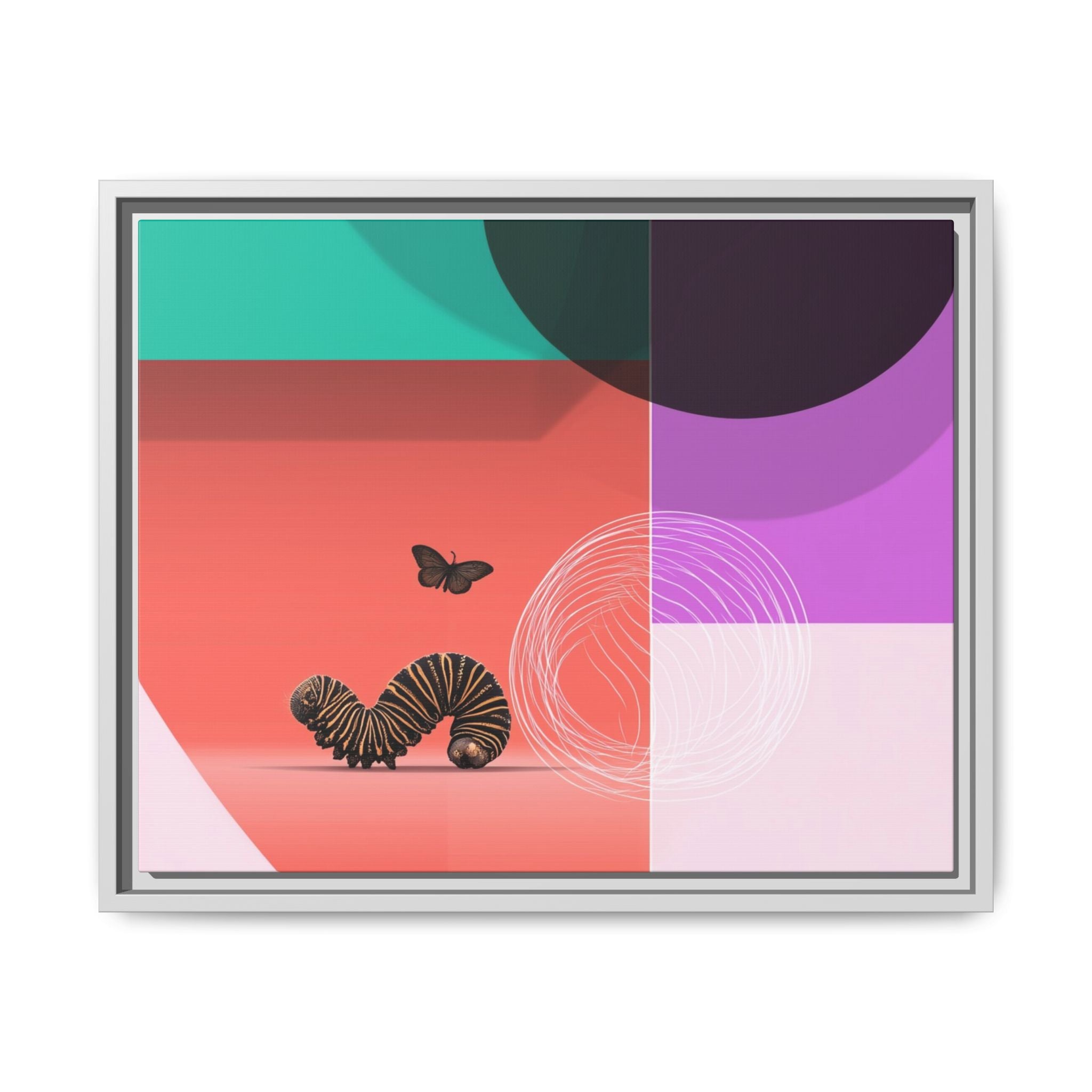 Striped Caterpillar and Butterfly Framed Print , Mid-Century Modern Color Blocks   |  Personalized & Custom Orders Available