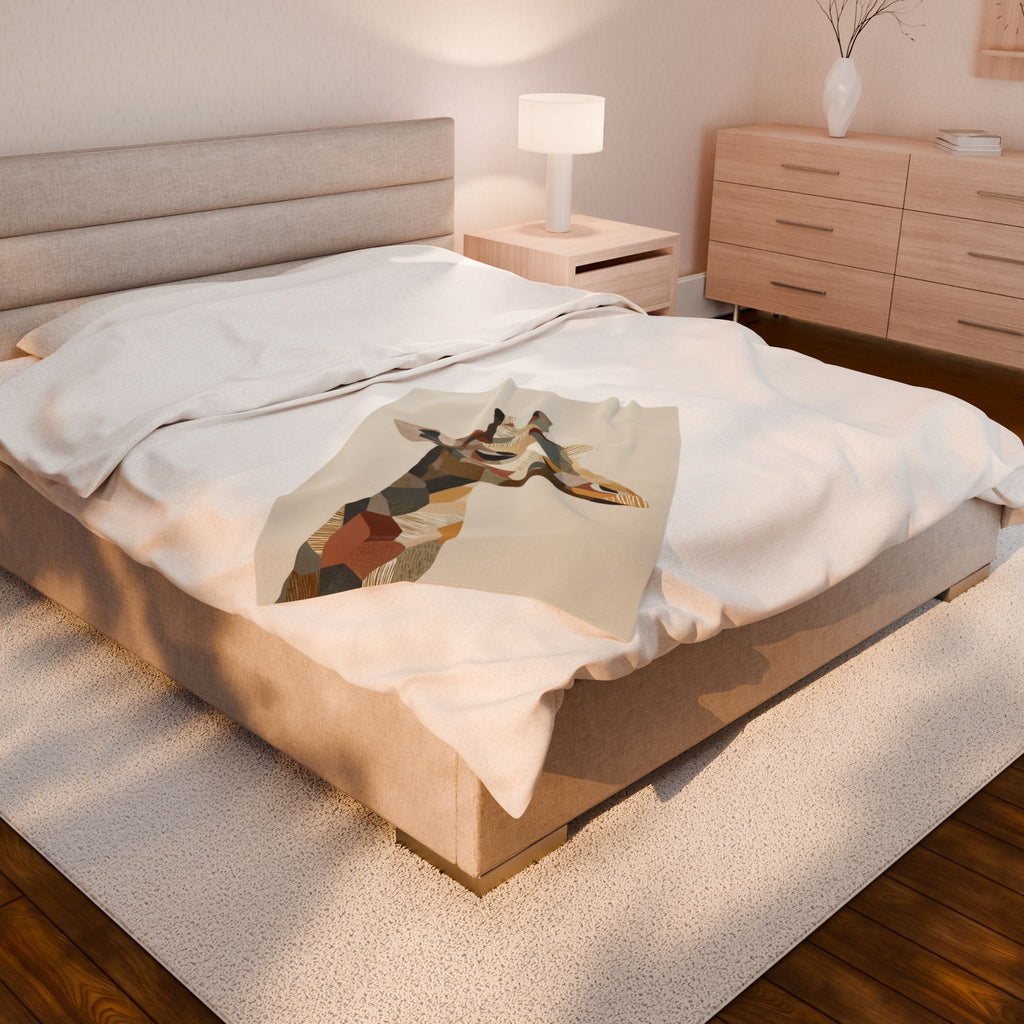 Velveteen Plush Blanket Geometric Abstract Pastel Earthen Toned Giraffe, Quilt Cover, Duvet, Doona, Home Decor, Bedroom Accessories, Gift