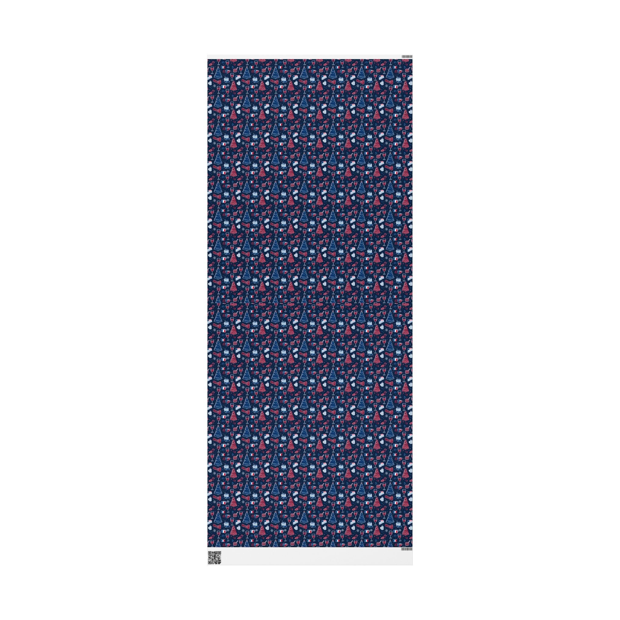 Wrapping Paper Roll French Themed— Festive Cozy Socks & Sweaters Pattern, Navy Holiday Gift Wrap