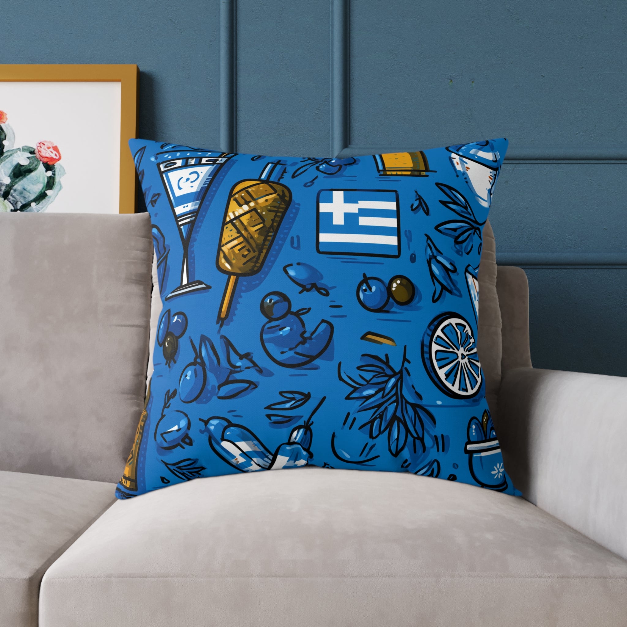 Greece-Inspired Decorative Pillow, Poly Canvas Throw Cushion, Coastal Home Decor, Mediterranean Vibes, Summer Housewarming Gift, [...]