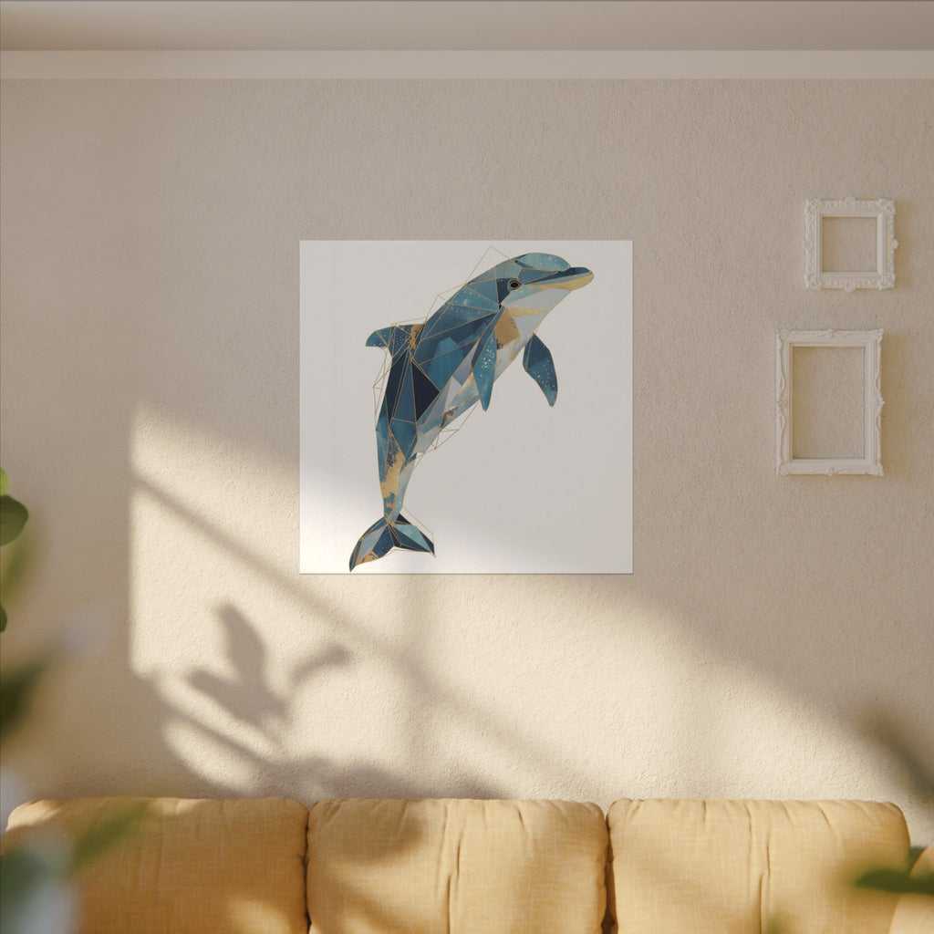 Celestial Dolphin: Geometric Marine Art, Low-Poly Oceanic Design, Blue and Gold Abstraction   |  Personalized & Custom Orders Available