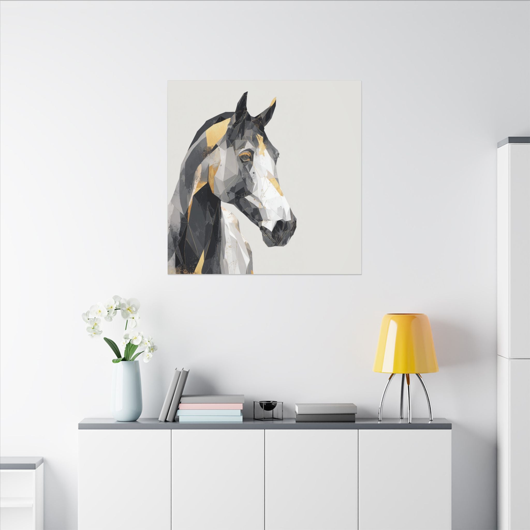 Geometric Equine Elegance: Polygonal Horse Portrait, Modern Digital Art, Metallic Cubist Interpretation   |  Personalized & Custom Orders