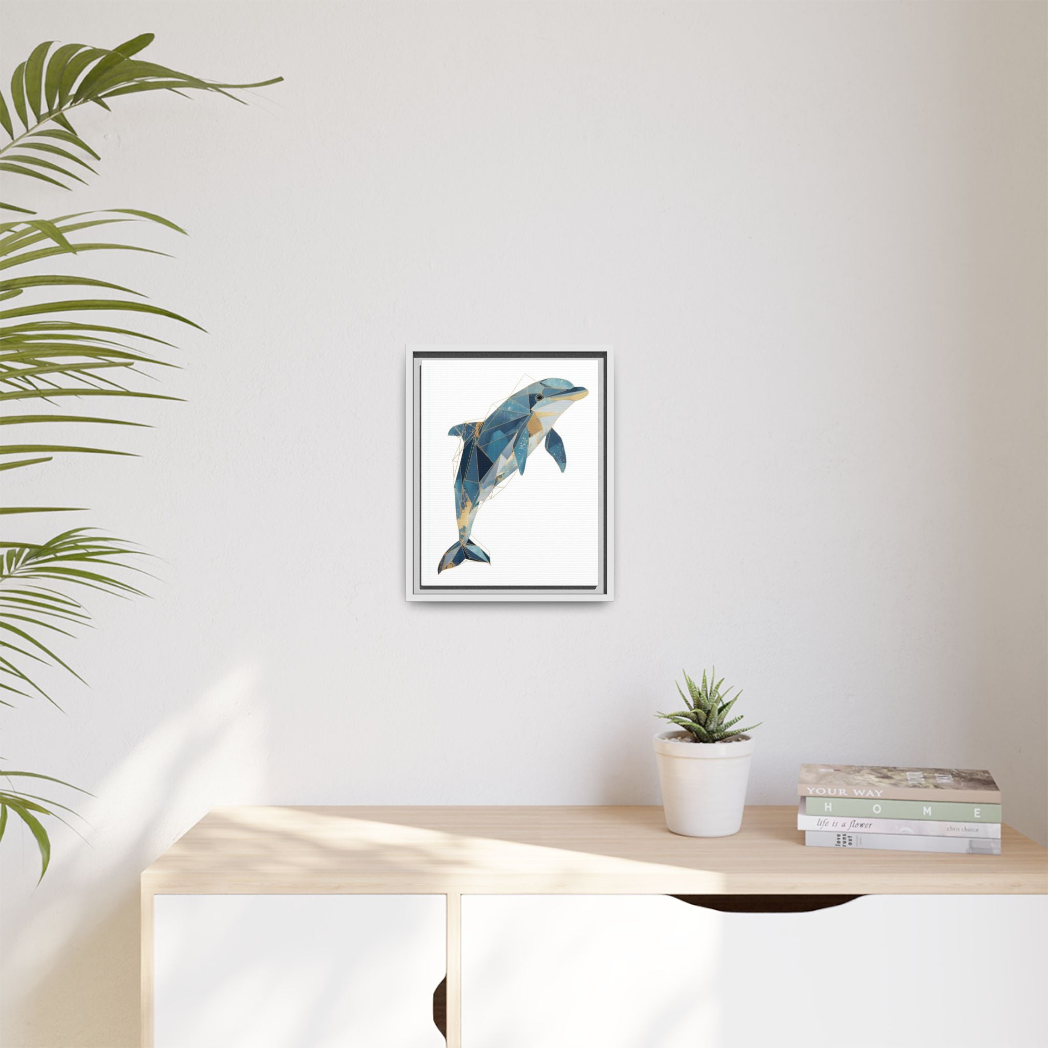 Crystalline Dolphin Framed Print : Geometric Marine Mosaic, Fractalized Blue Abstract   |  Personalized & Custom Orders Available