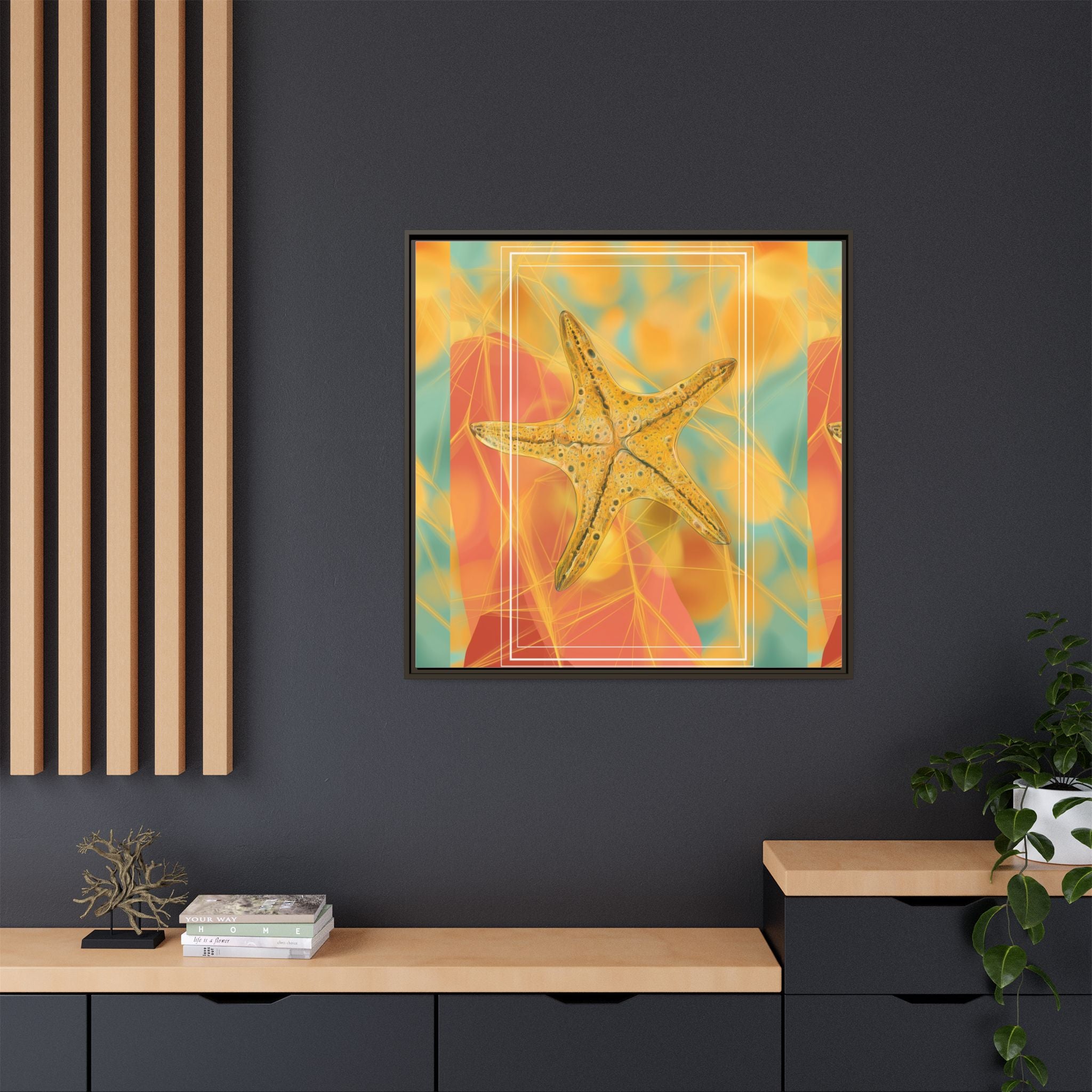 Celestial Starfish: Marine Geometry in Golden Hues, Tropical Oceanic Texture   |    Custom Orders Available