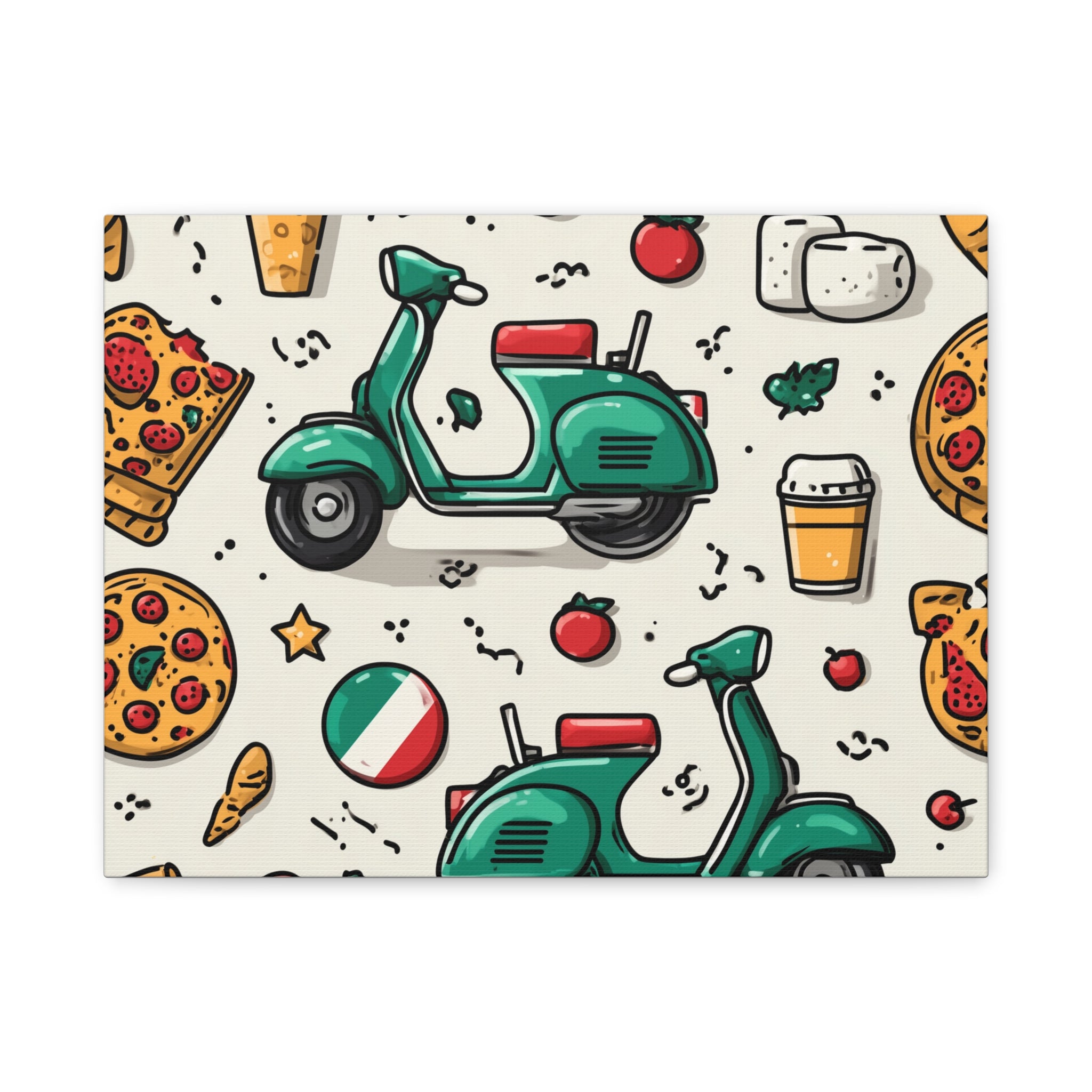 Vibrant Travel Nostalgia Canvas Art, Scooter Decor, Foodie Wall Art, Fun Home Decor, Gift for Adventurers, Kitchen Wall Hanging