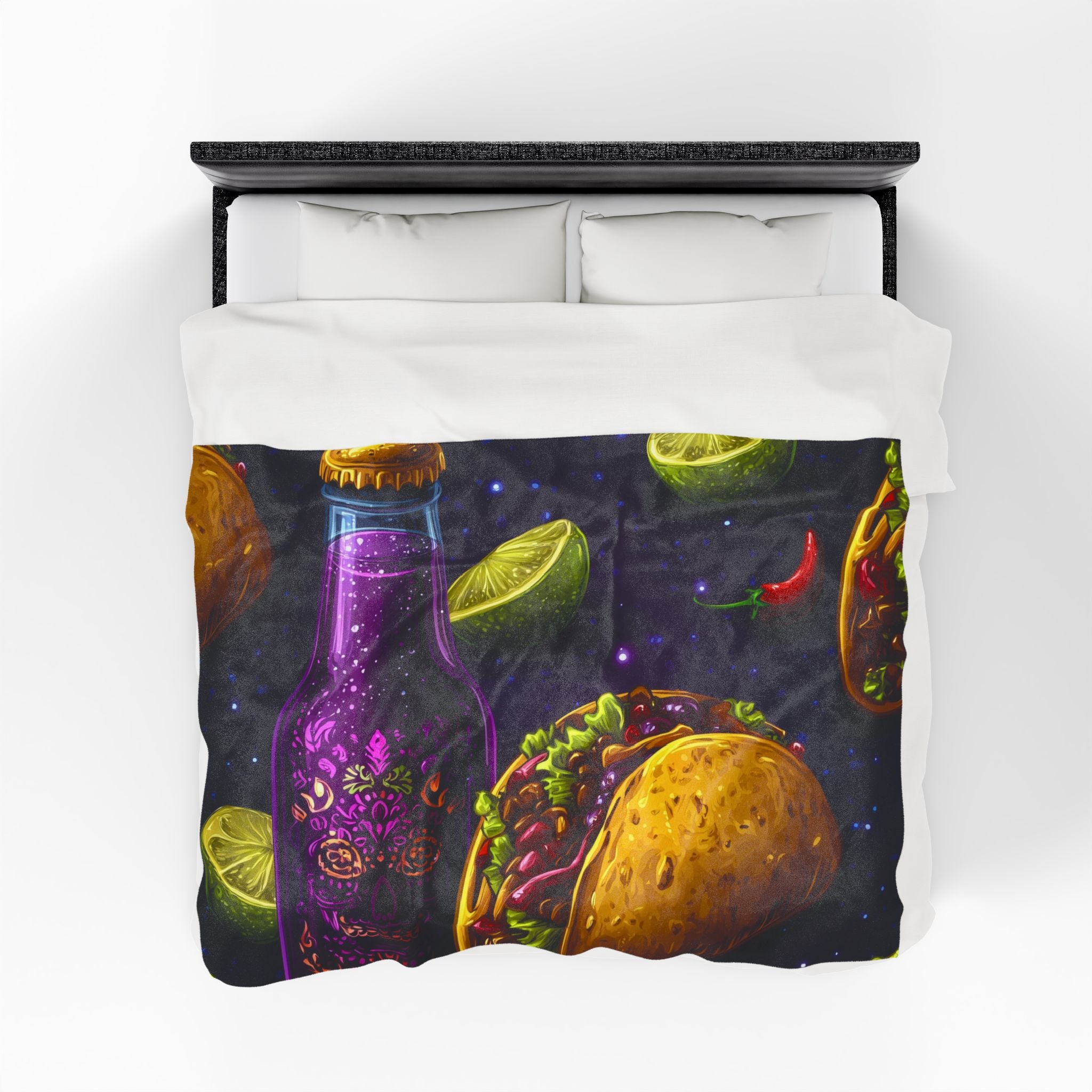 Cosmic Tacos Quilt Doona Duvet Cover : Culinary Space Odyssey, Mexican Night Feast   |   Custom Orders Accepted