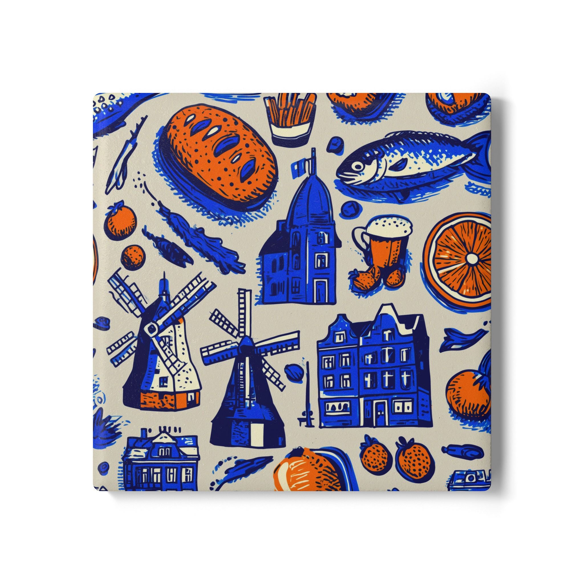 Colorful Dutch-themed Ceramic Coaster Set, Home Decor, Kitchen Gift, Bohemian Style, Vintage Tabletop Accessory