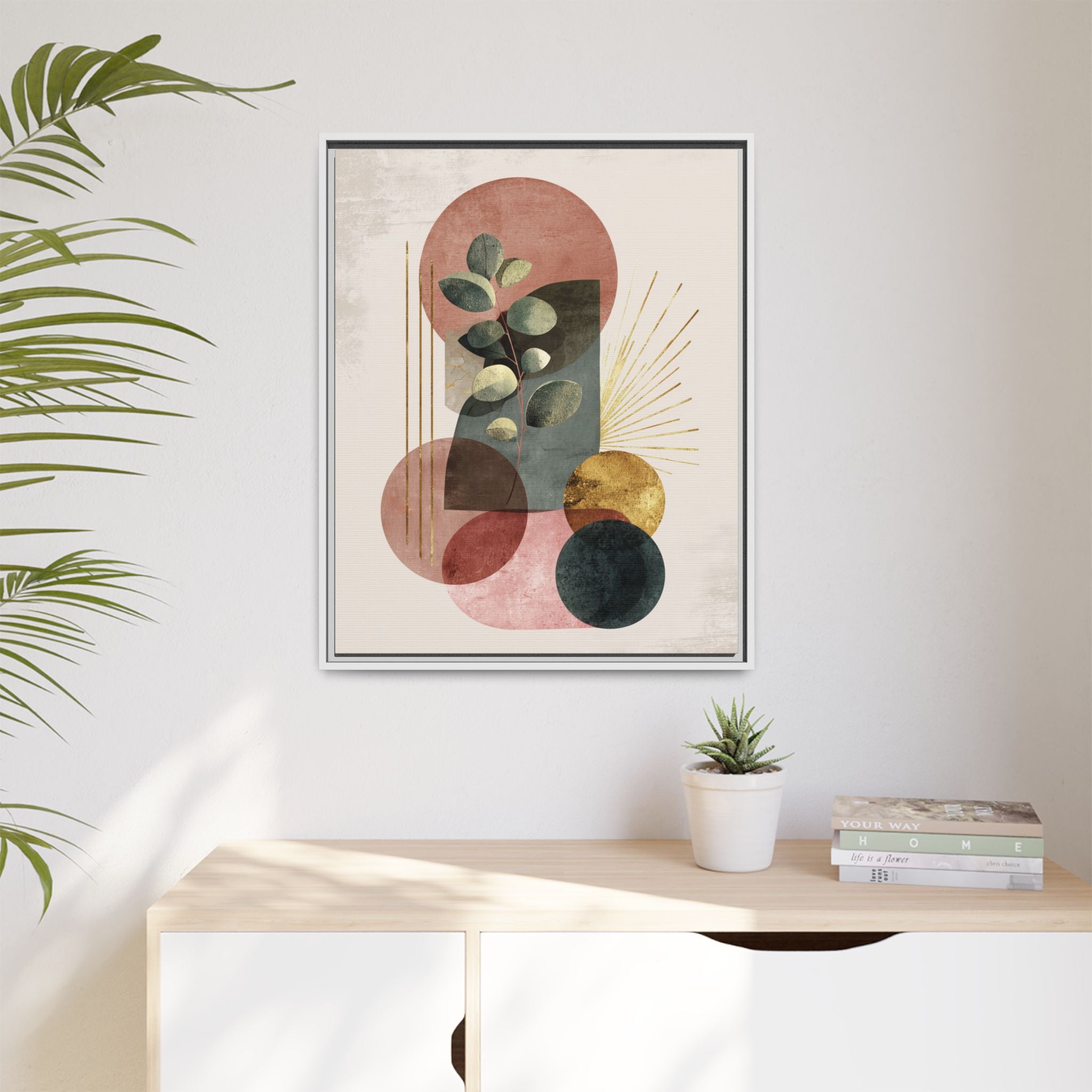 Botanical Geometric Symphony: Eucalyptus Harmony, Metallic Intersections, Modern Earth Tones   |   Custom Orders Accepted