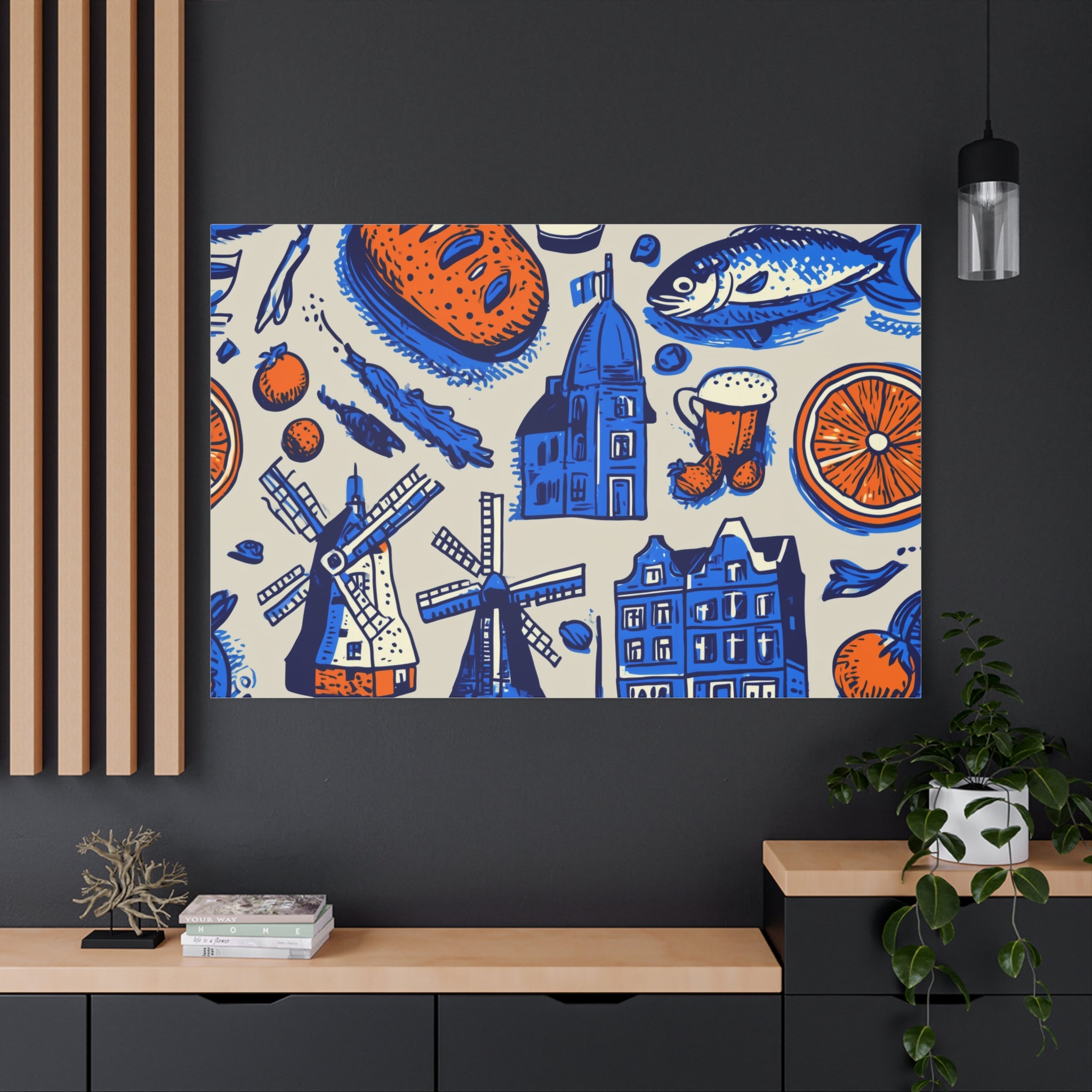 Dutch-Themed Matte Canvas Art Print, Wall Decor, Home Decor, Art Plaque, Gift for Food Lovers, Colorful Windmill Artwork
