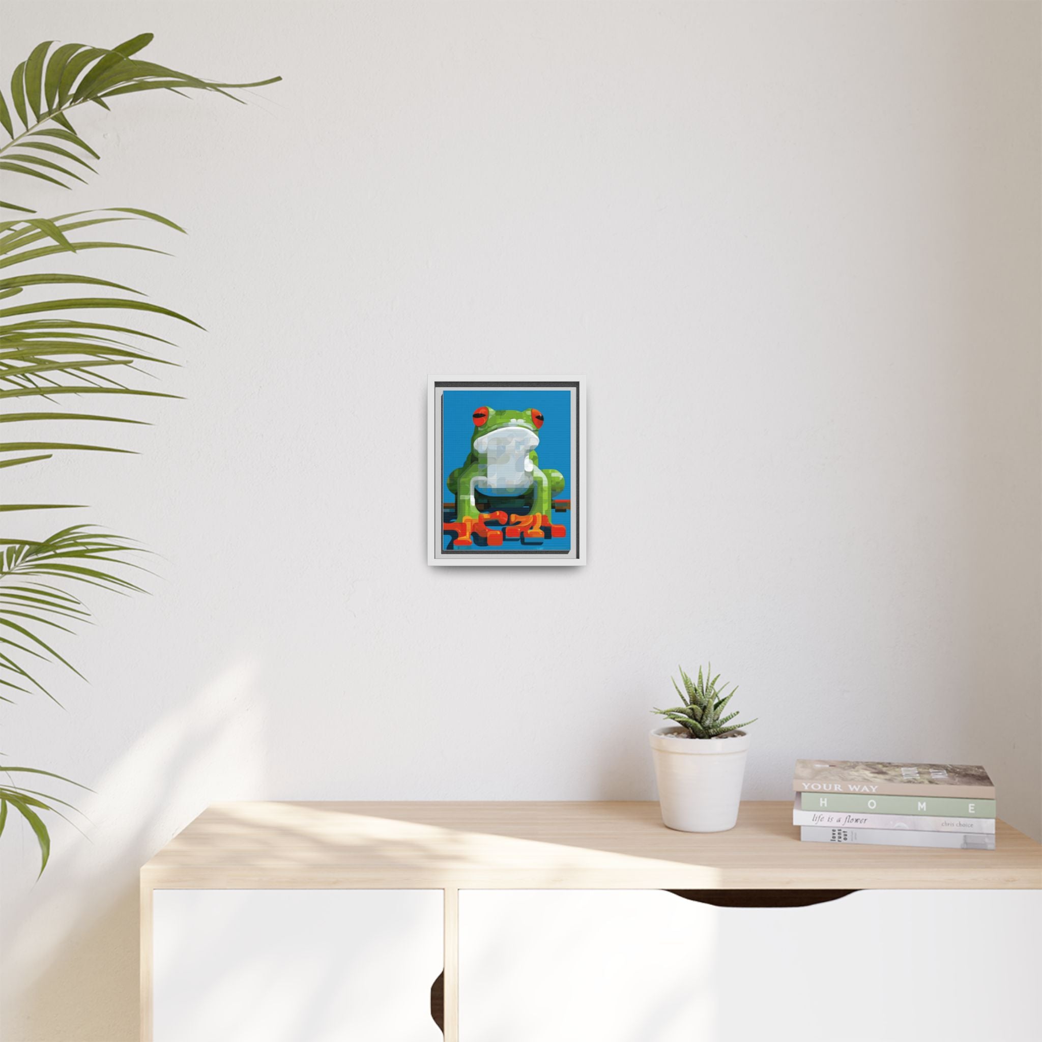 Pixel Frog Framed Print : Geometric Digital Art, Mosaic Amphibian Portrait   |  Personalized & Custom Orders Available