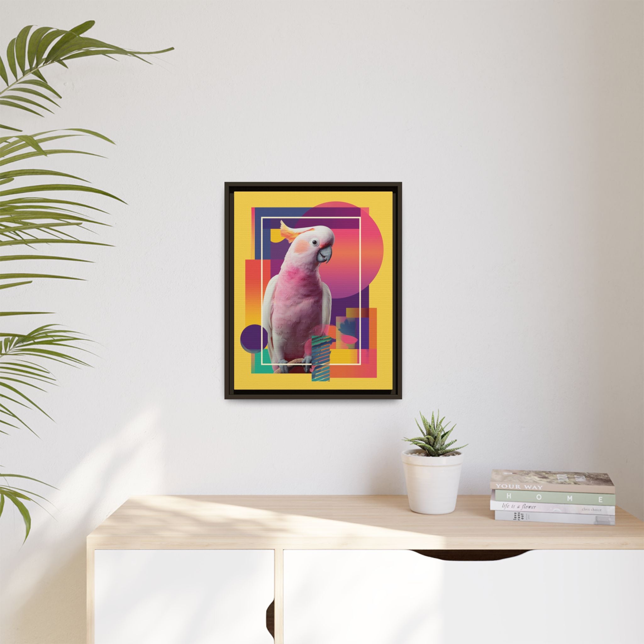 Geometric Cockatoo Composition: Moluccan Parrot Portrait, Modern Abstract Design   |    Custom Orders Available