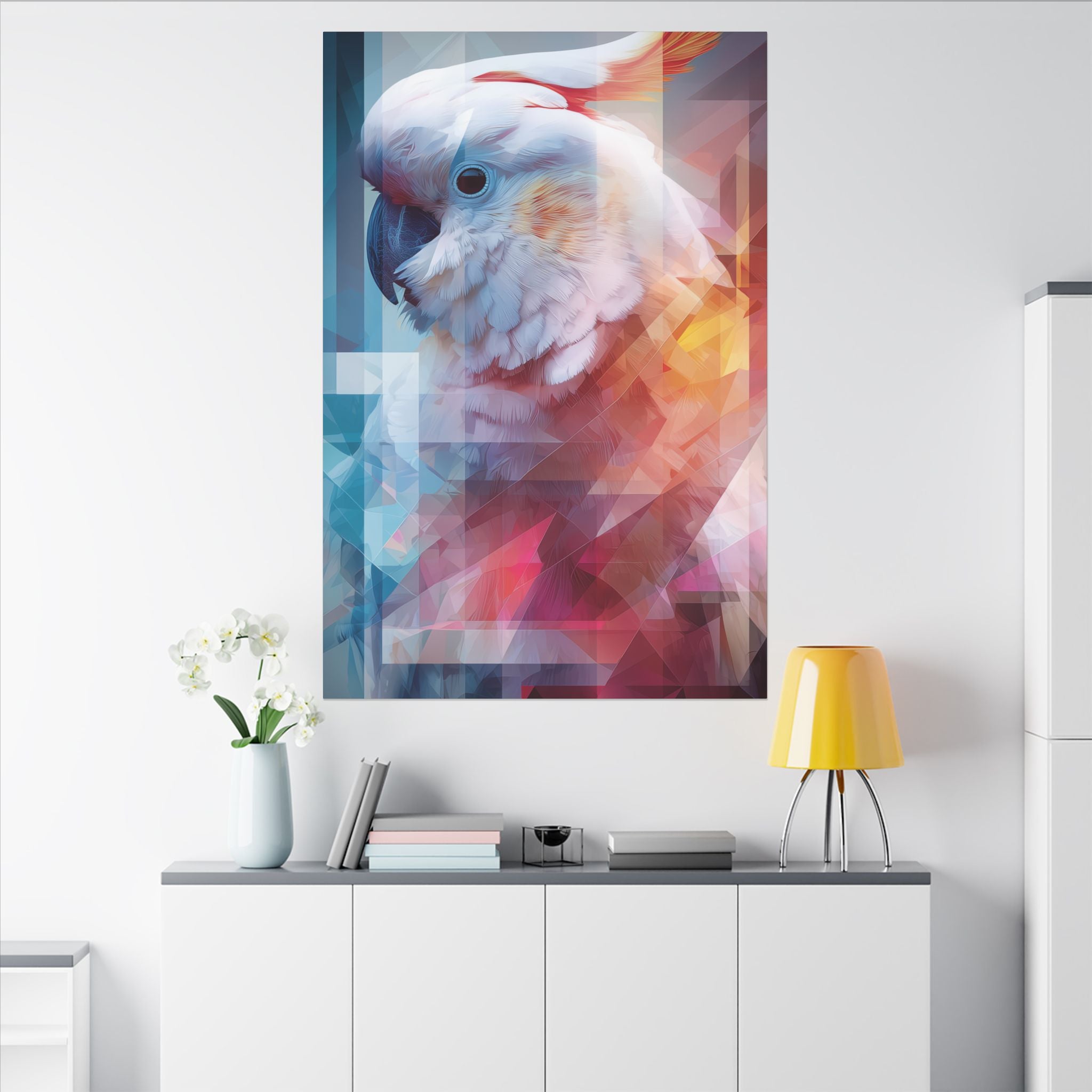 Geometric Cockatoo: Prismatic Wildlife Portrait, Low-Poly Digital Art   |    Custom Orders Available