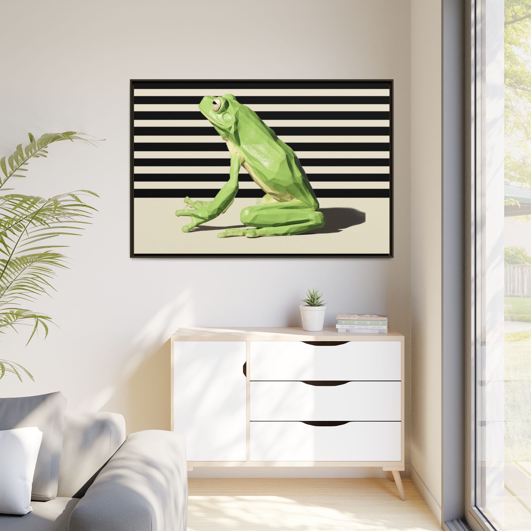 Geometric Frog Framed Print : Low-Poly Amphibian Design, Contemporary Minimalist Art   |  Personalized & Custom Orders Available