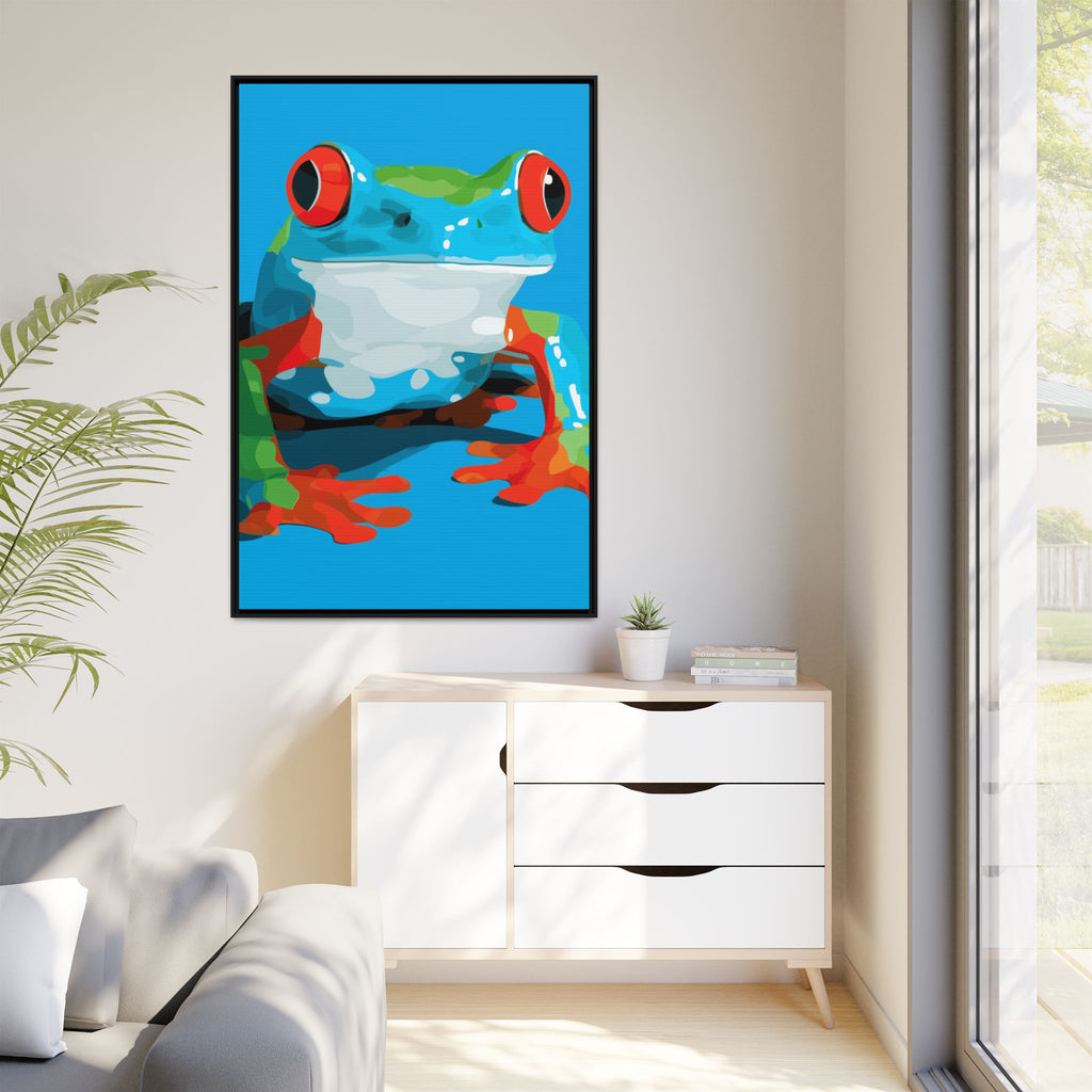Red-Eyed Green Tree Frog Framed Print : Graphic Design, Pop Art Amphibian Portrait   |  Personalized & Custom Orders Available