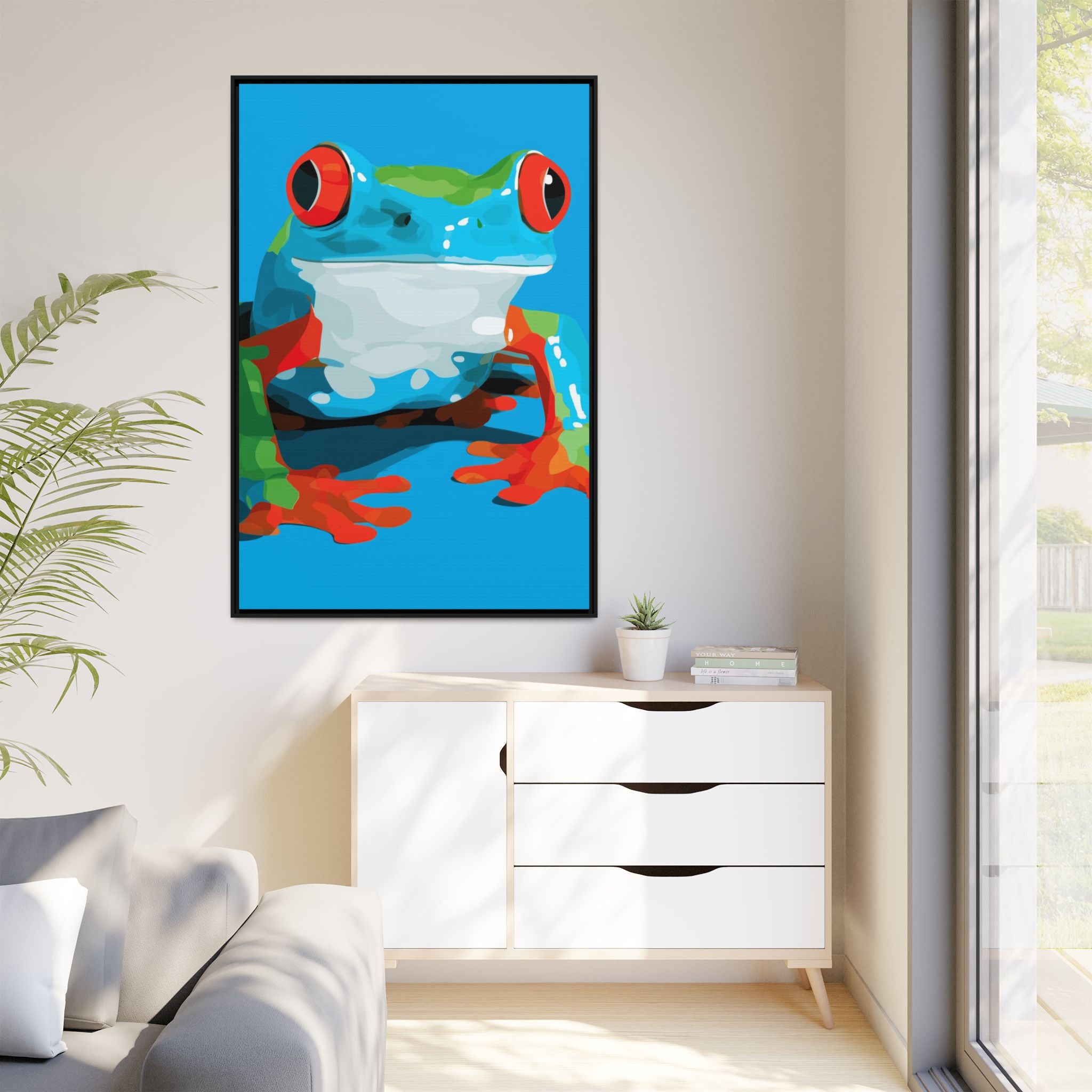 Red-Eyed Green Tree Frog Framed Print : Graphic Design, Pop Art Amphibian Portrait   |  Personalized & Custom Orders Available