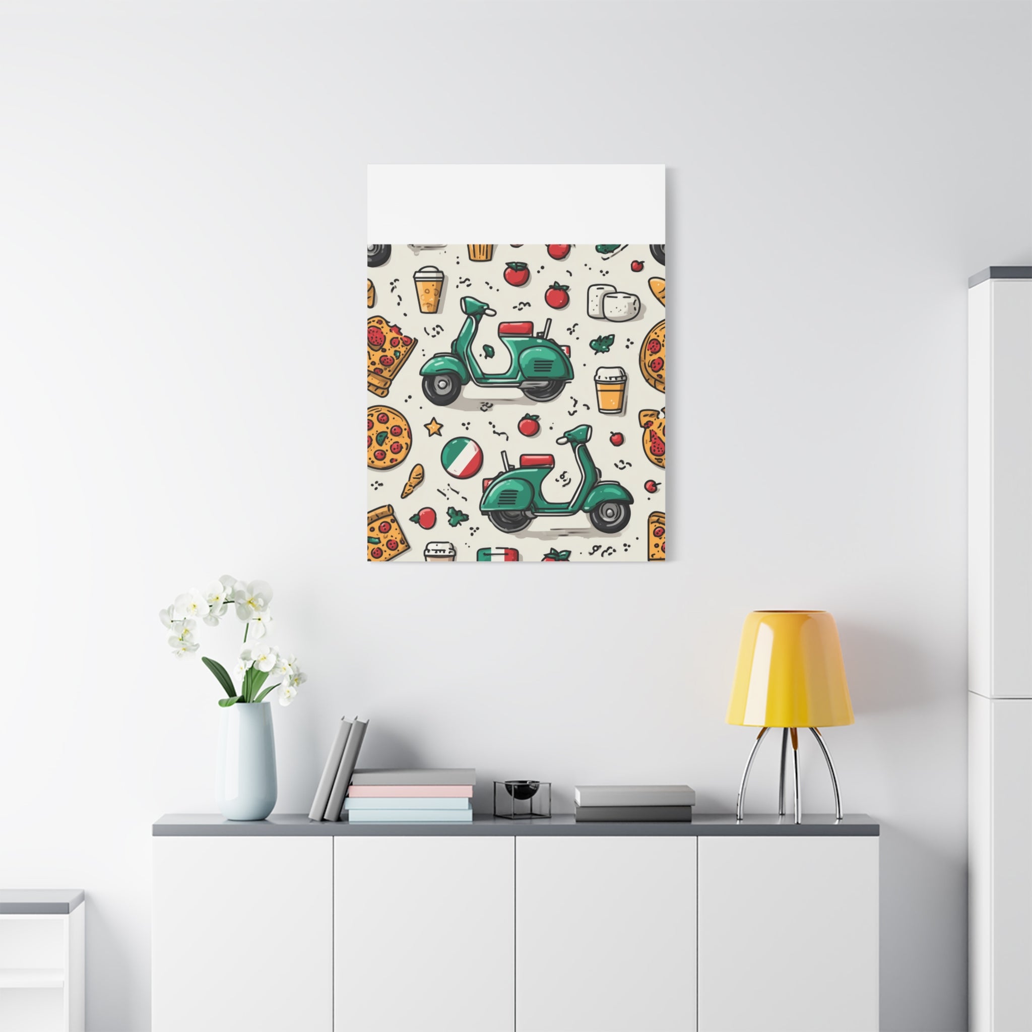 Vibrant Travel Nostalgia Canvas Art, Scooter Decor, Foodie Wall Art, Fun Home Decor, Gift for Adventurers, Kitchen Wall Hanging