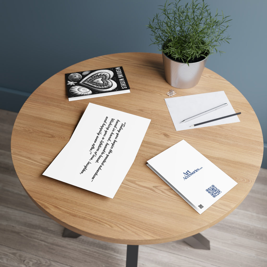 Wedding Wishes Greeting Card — Vintage Black & White Heart Design