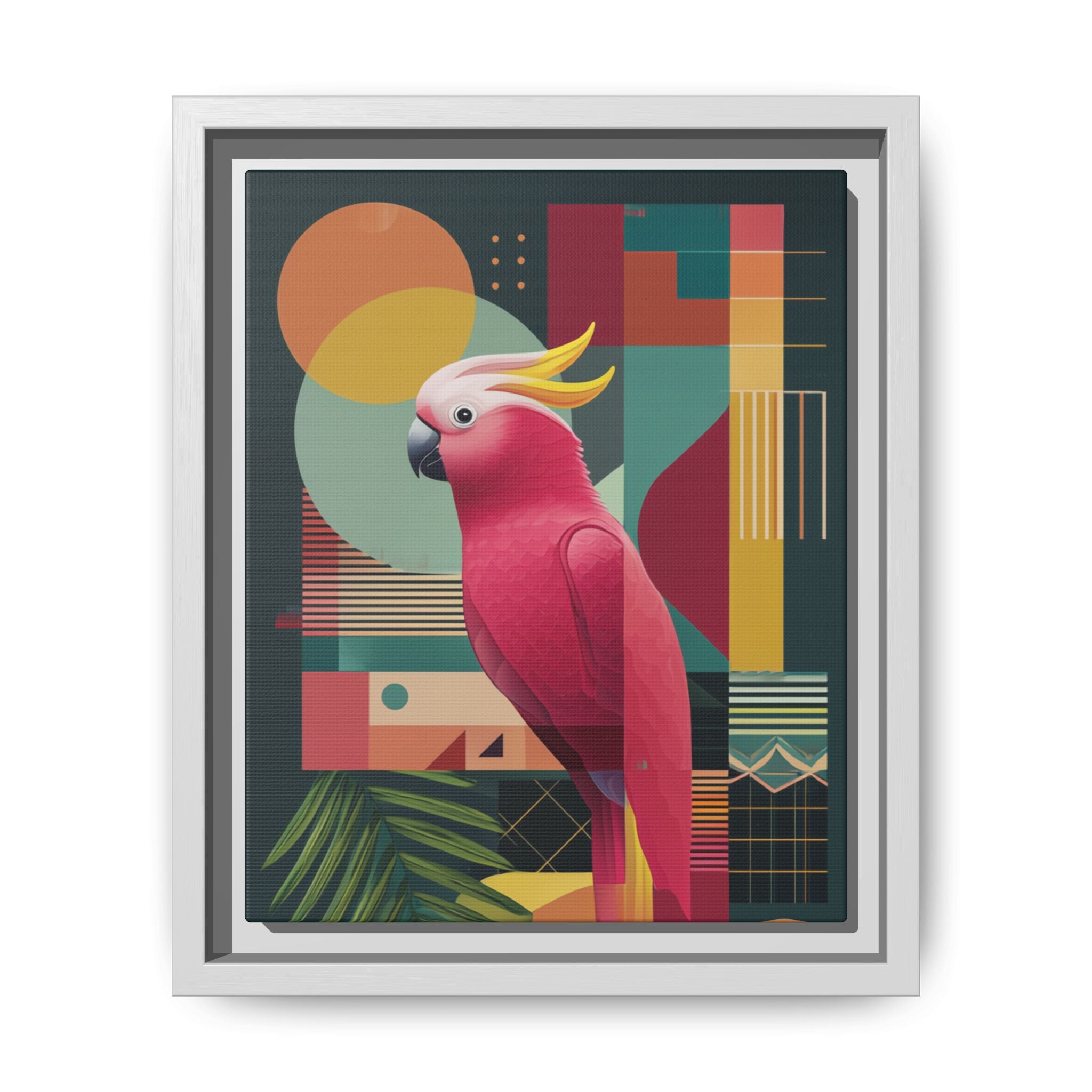 Cockatoo in Geometric Bloom: Mid-Century Modern Art, Tropical Abstract Design   |    Custom Orders Available