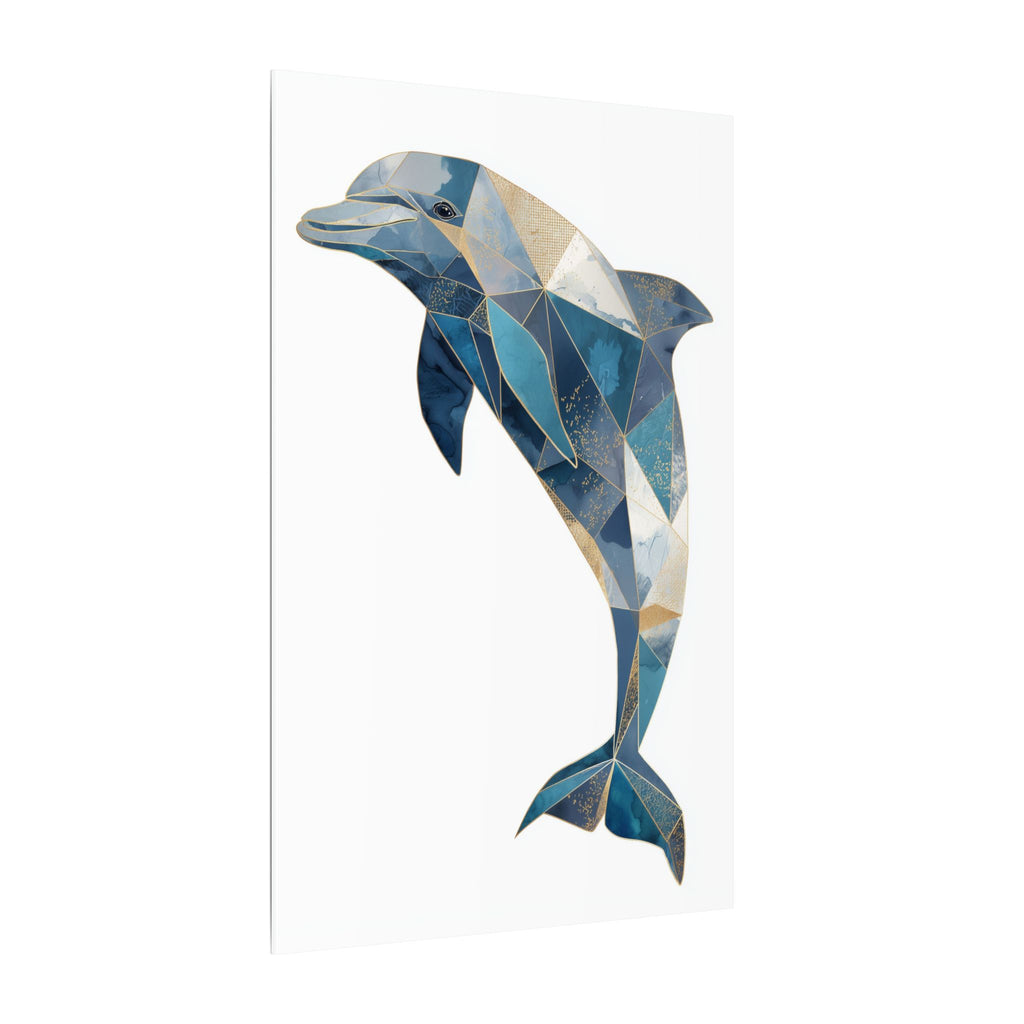 Canvas Print, Geometric Abstract Dolphin Gold Accented Art, High Quality Wall Decor, Nautical Sea Theme, Coastal Home Decor, Ocean Animal