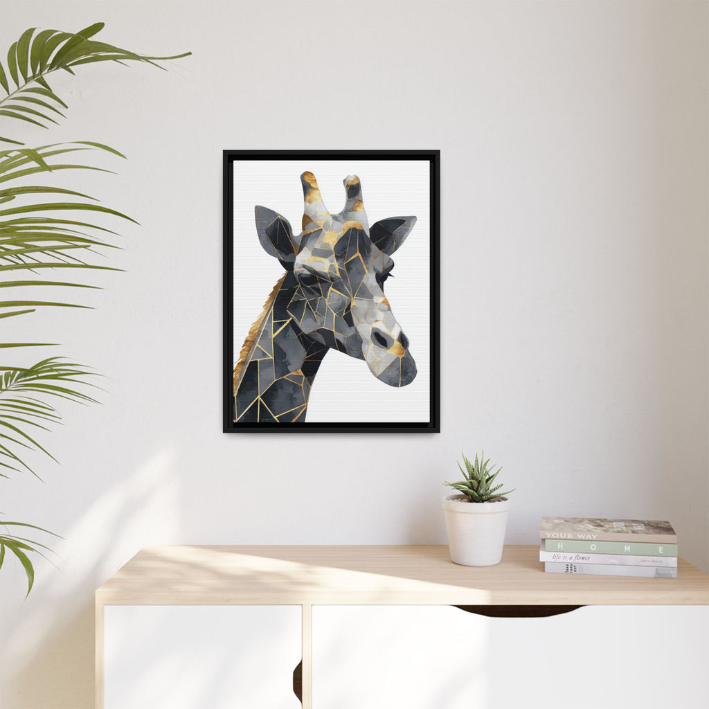 Geometric Giraffe Mosaic Framed Print : Contemporary Cubist Animal Portrait, Metallic Gold Angular Design   |   Custom Orders Available