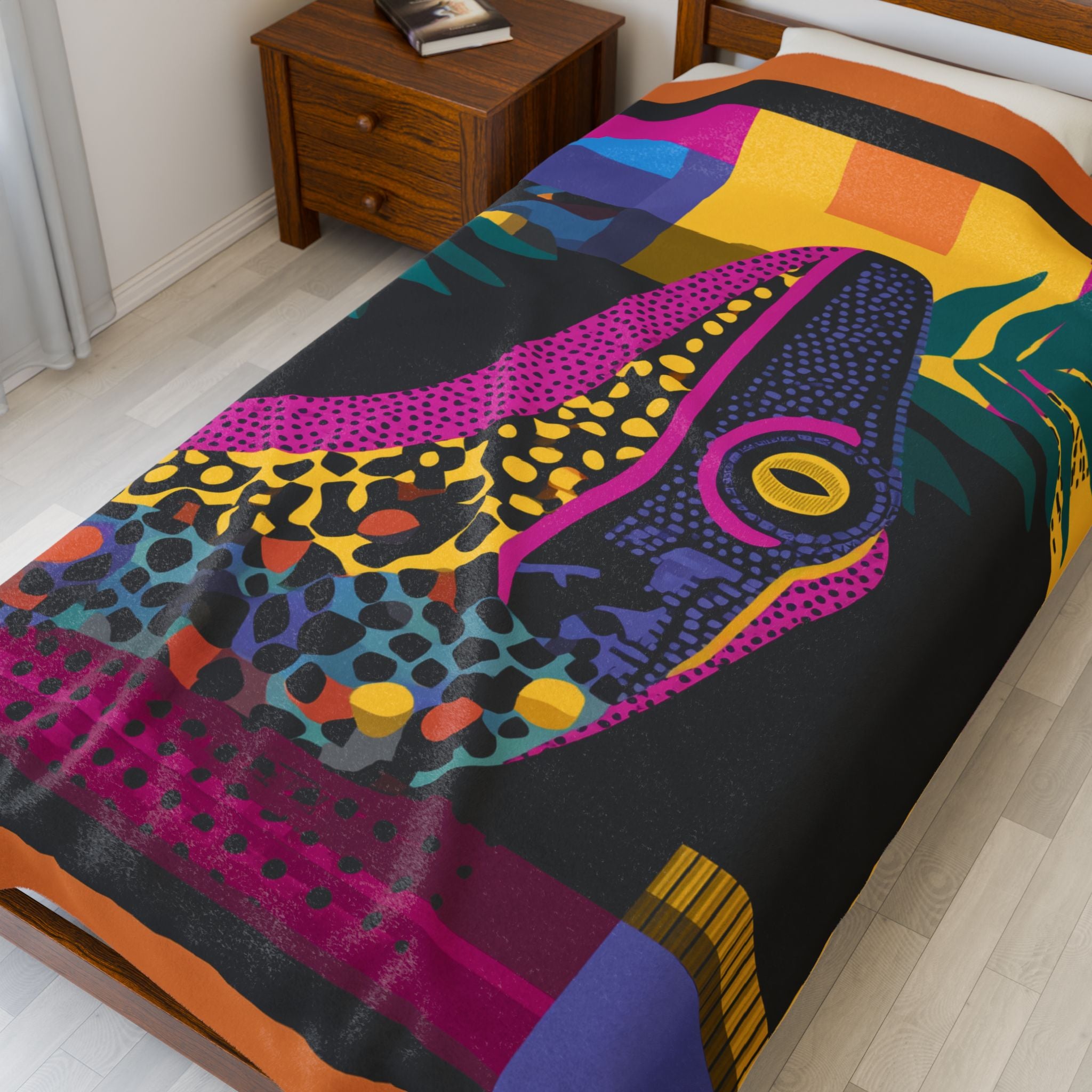 Colorful Geometric Lizard Blanket: Pop Art, WIldlife Illustration, Vibrant Contemporary Design   |  Personalized & Custom Orders Available