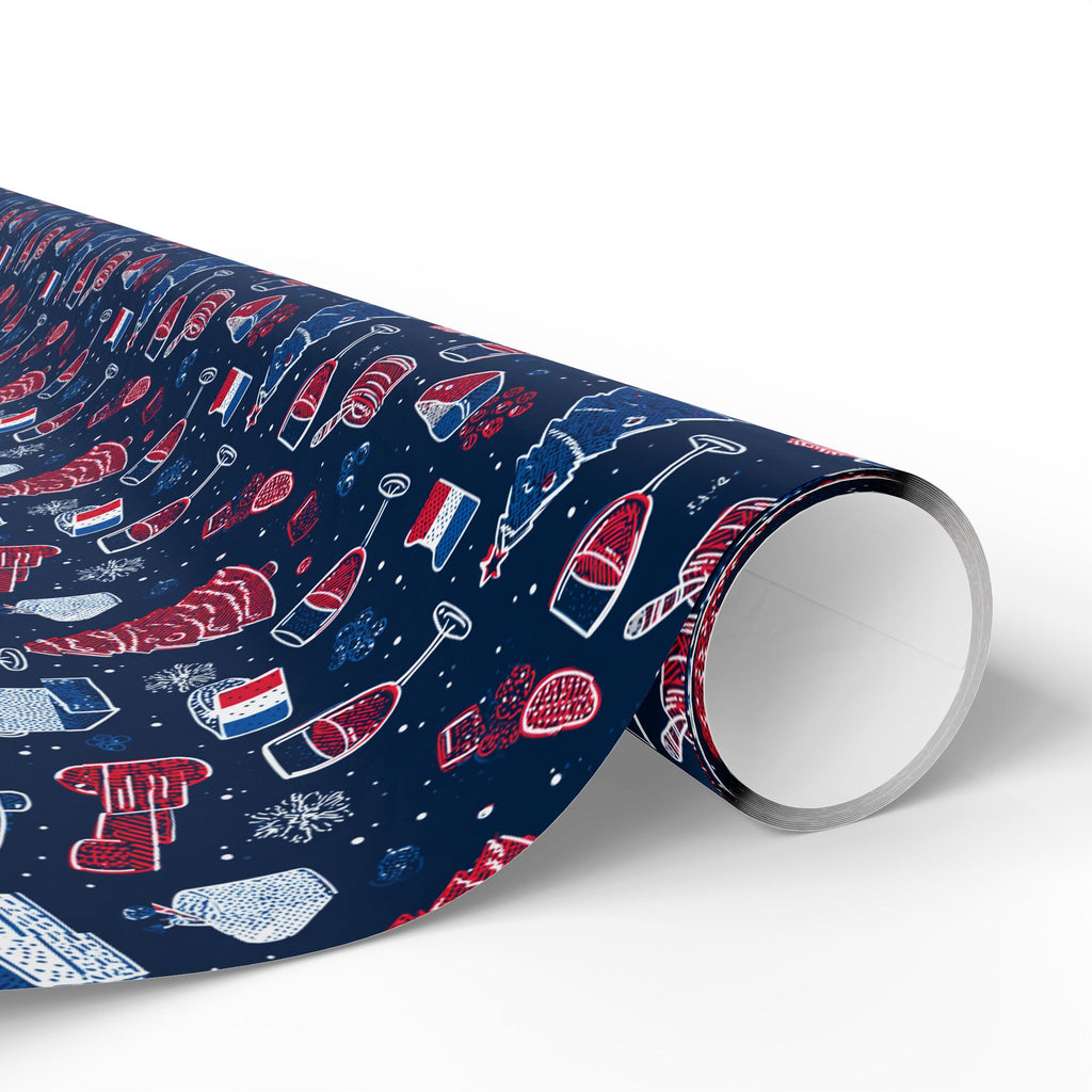 Wrapping Paper Roll French Themed— Festive Cozy Socks & Sweaters Pattern, Navy Holiday Gift Wrap