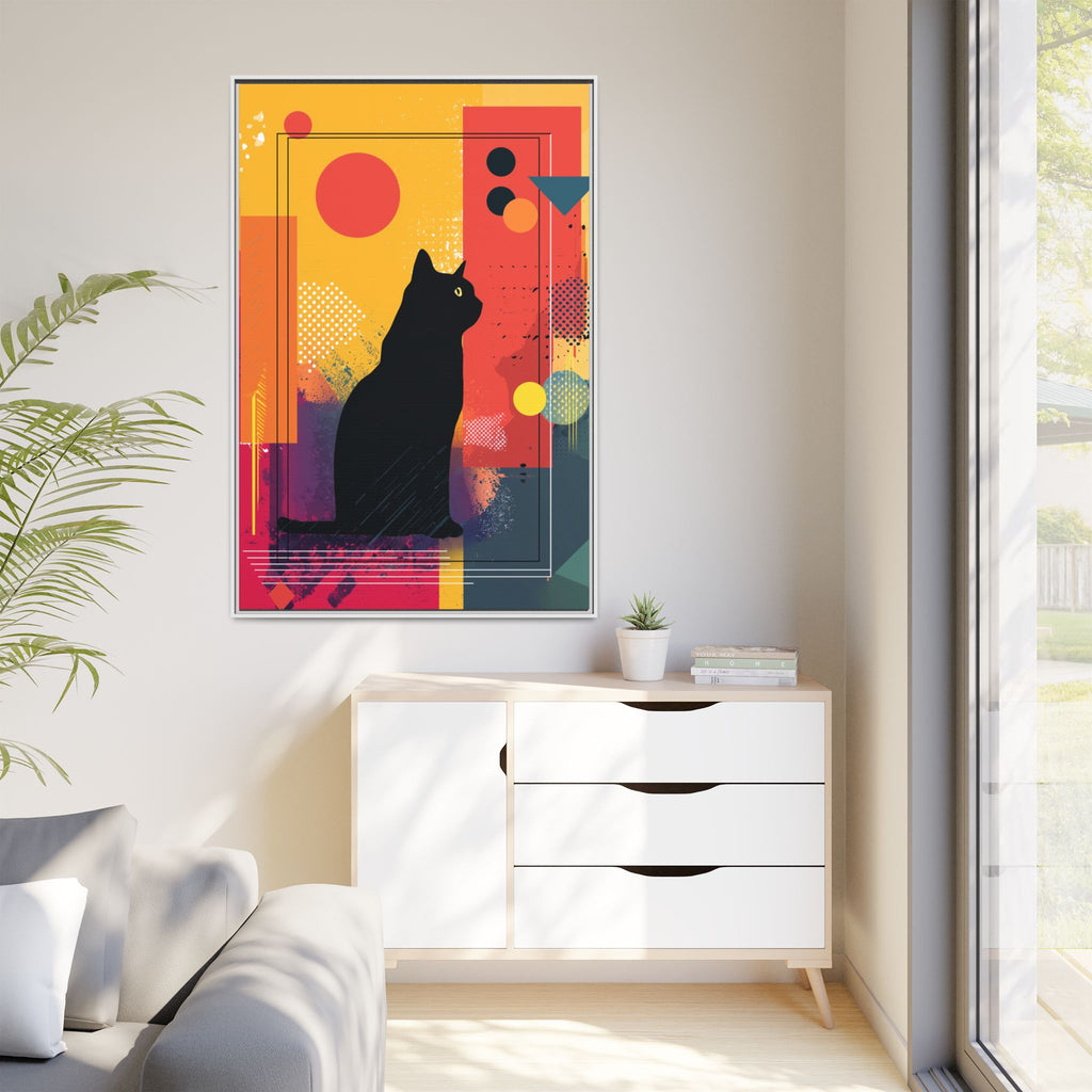 Feline Geometry Framed Print: Abstract Cat Silhouette, Retro Digital Design   |  Personalized & Custom Orders Available