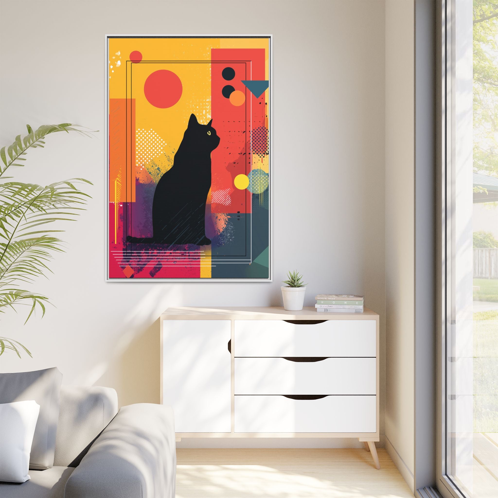 Feline Geometry Framed Print: Abstract Cat Silhouette, Retro Digital Design   |  Personalized & Custom Orders Available