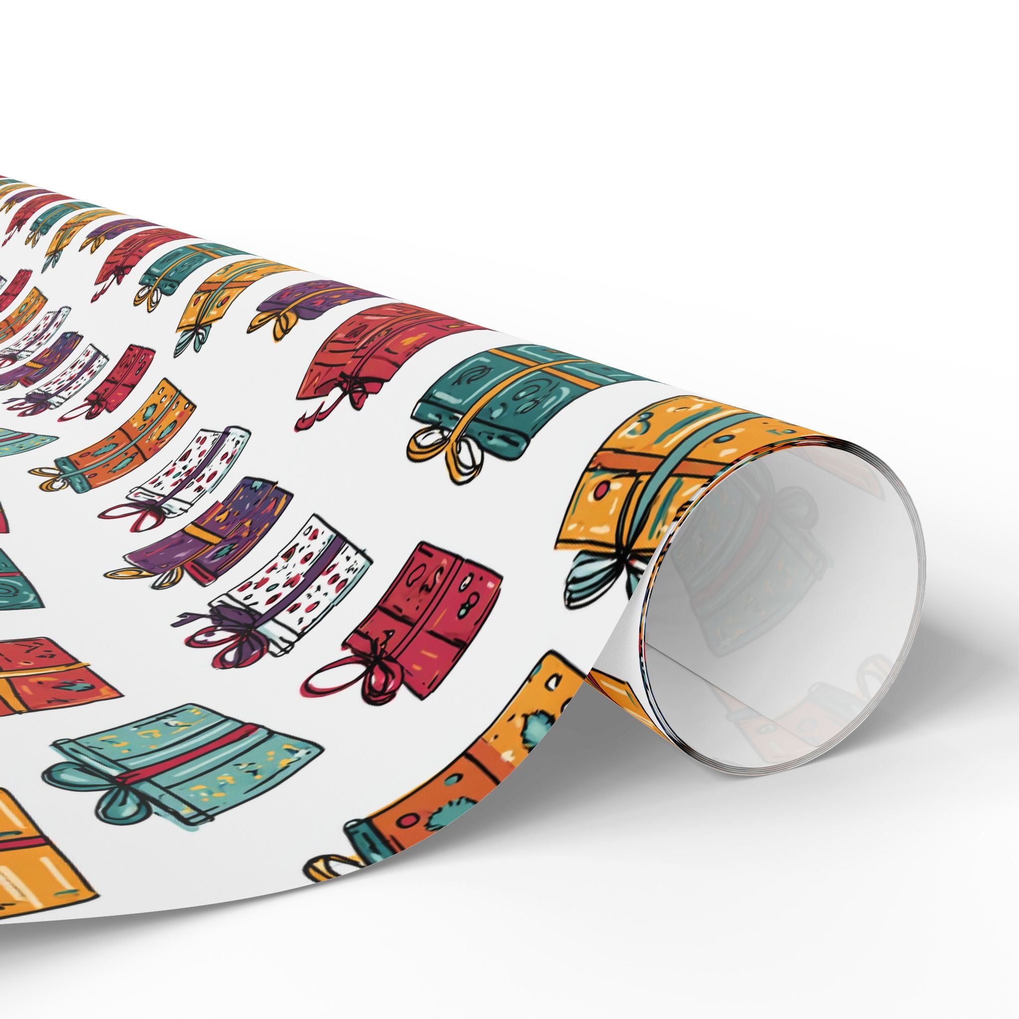 Gift Wrap Paper Roll — Colorful Hand-Drawn Presents Pattern